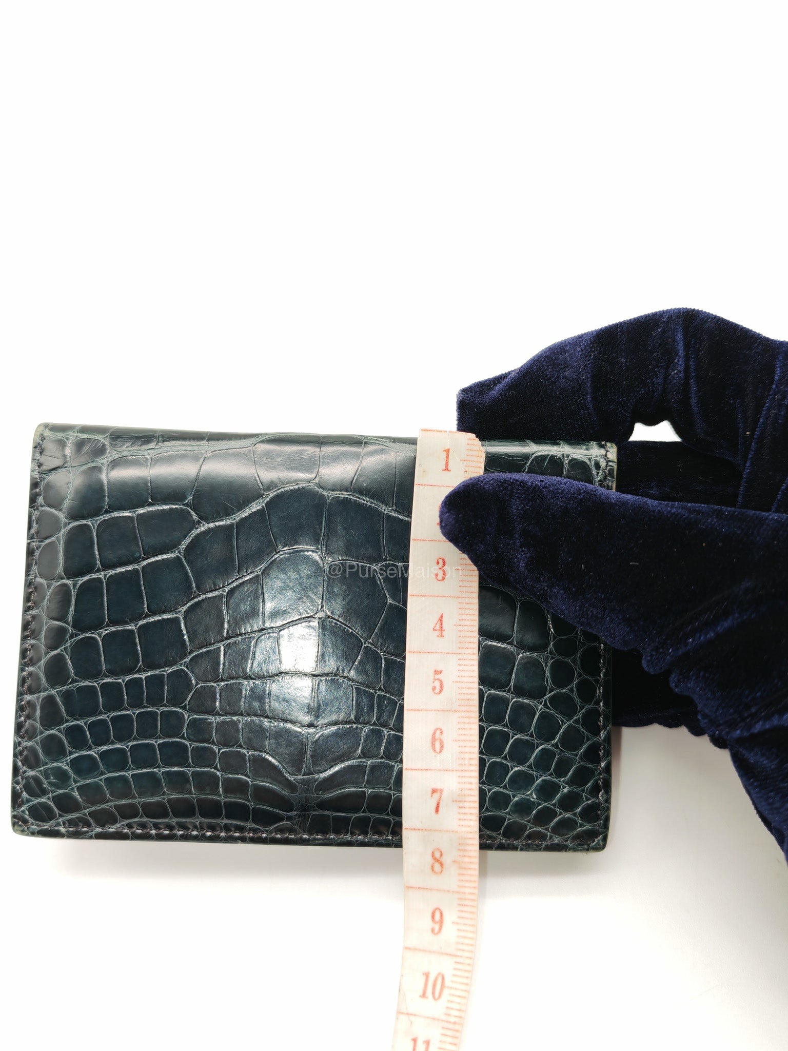 Hermes Card Holder in Vert Fonce Shiny Alligator Leather Stamp Y(2020)