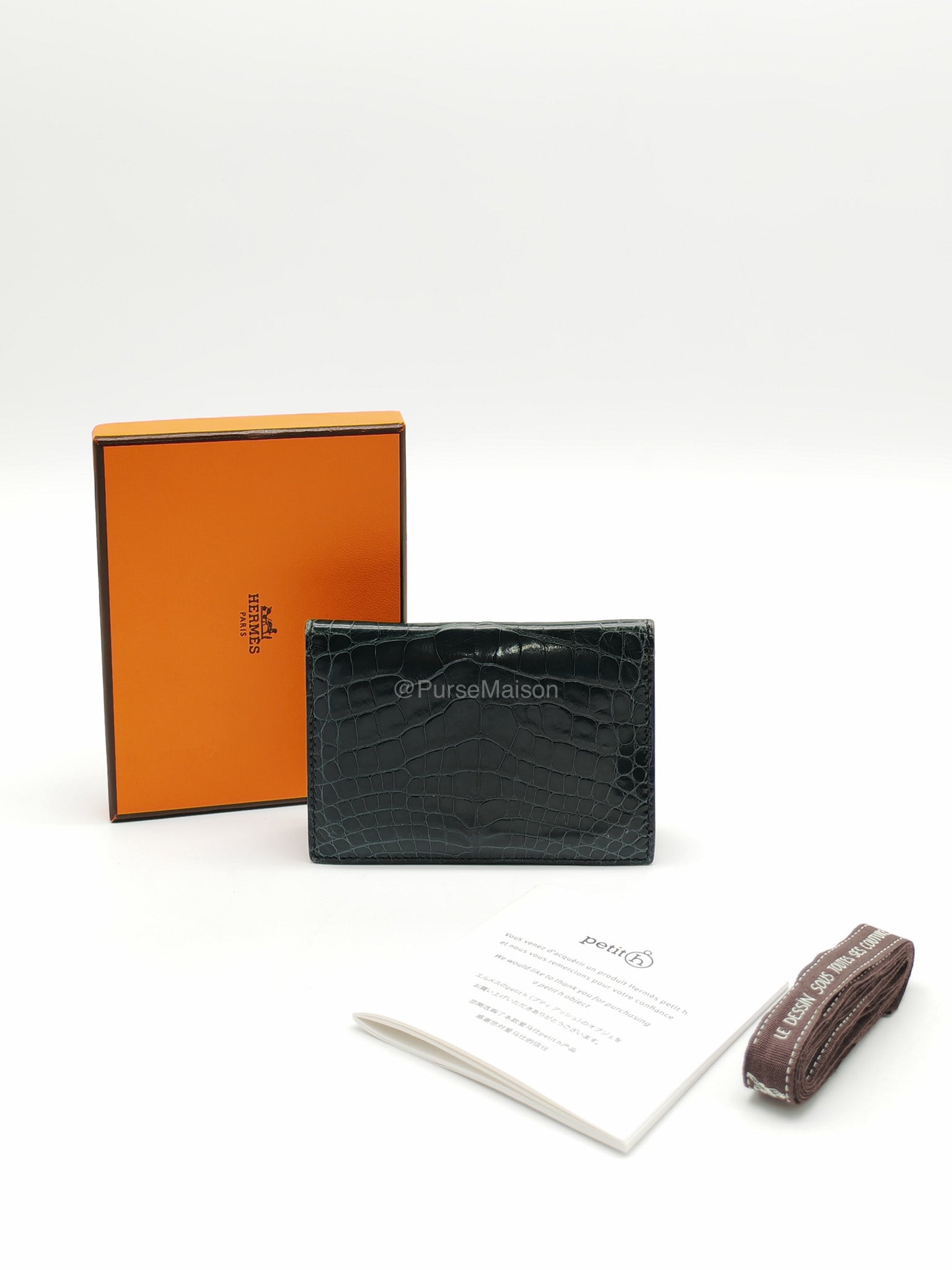 Hermes Card Holder in Vert Fonce Shiny Alligator Leather Stamp Y(2020)