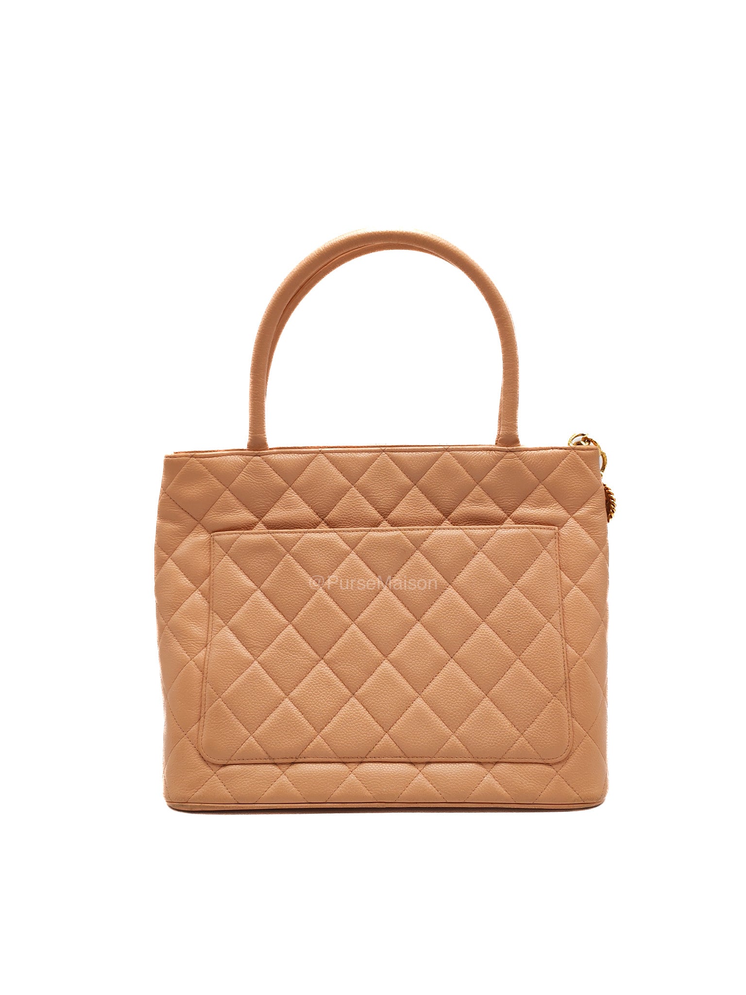 Chanel Vintage Medallion Tote Bag in Peach Caviar Leather Gold Hardware (Series 8)
