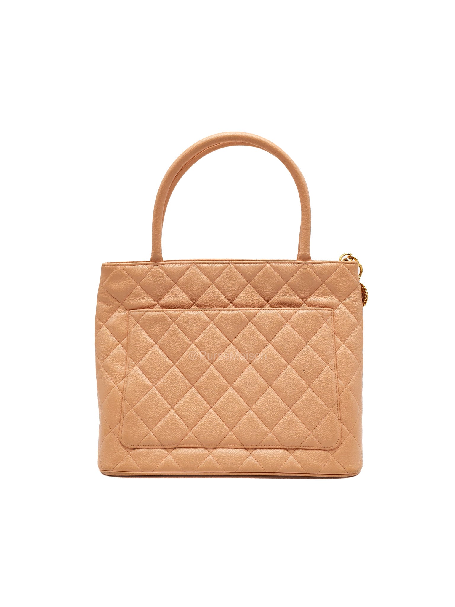 Chanel Vintage Medallion Tote Bag in Peach Caviar Leather Gold Hardware (Series 8)