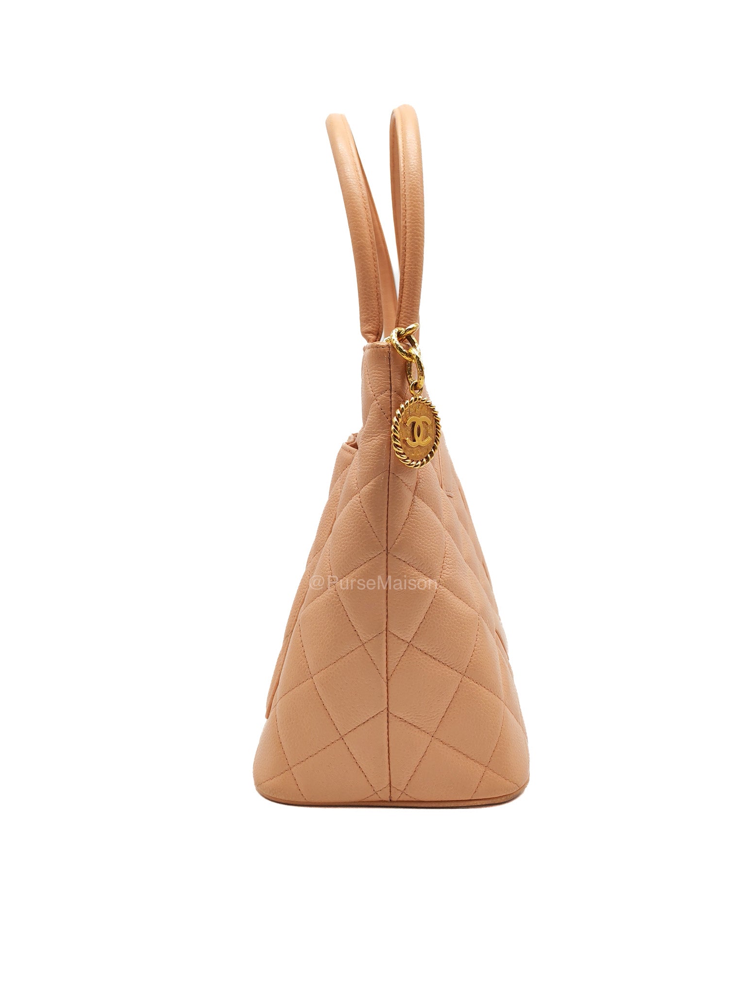 Chanel Vintage Medallion Tote Bag in Peach Caviar Leather Gold Hardware (Series 8)