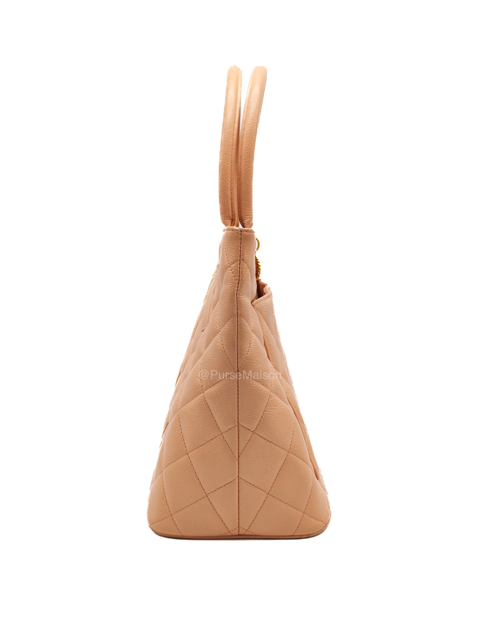 Chanel Vintage Medallion Tote Bag in Peach Caviar Leather Gold Hardware (Series 8)
