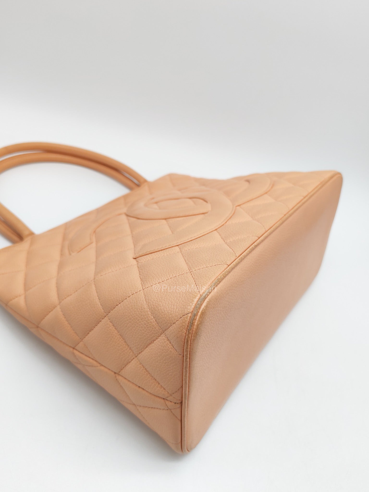 Chanel Vintage Medallion Tote Bag in Peach Caviar Leather Gold Hardware (Series 8)