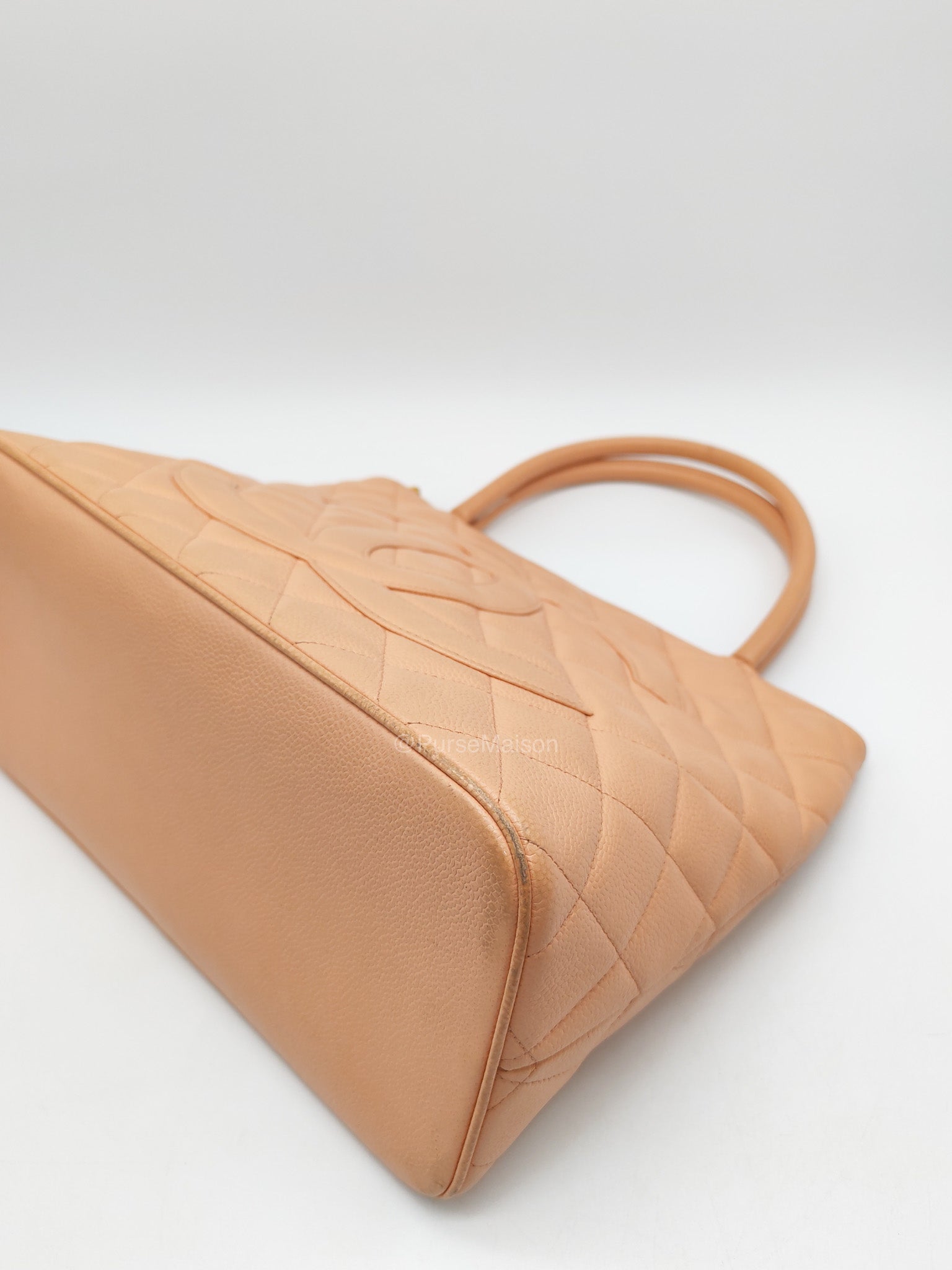 Chanel Vintage Medallion Tote Bag in Peach Caviar Leather Gold Hardware (Series 8)