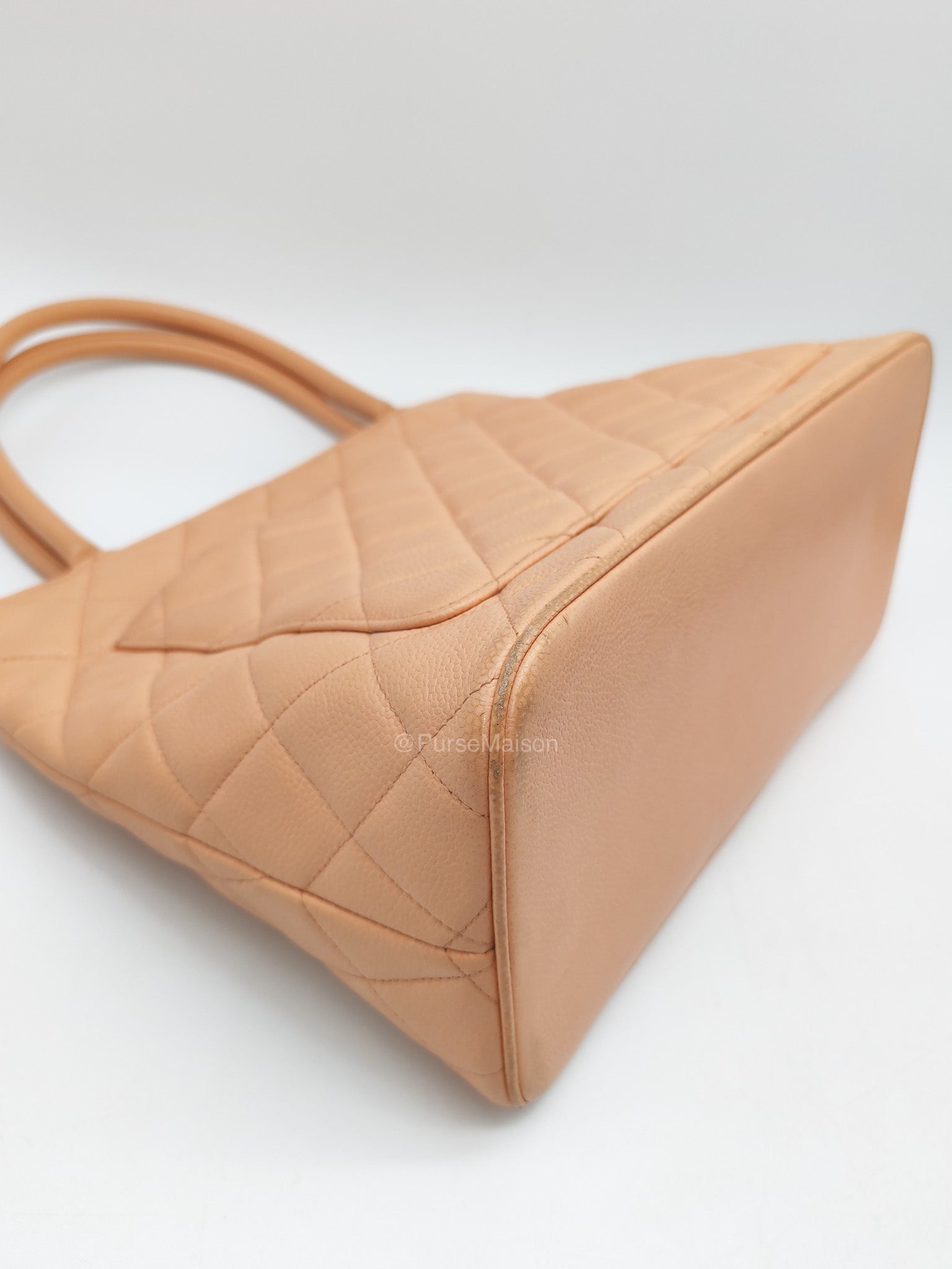 Chanel Vintage Medallion Tote Bag in Peach Caviar Leather Gold Hardware (Series 8)