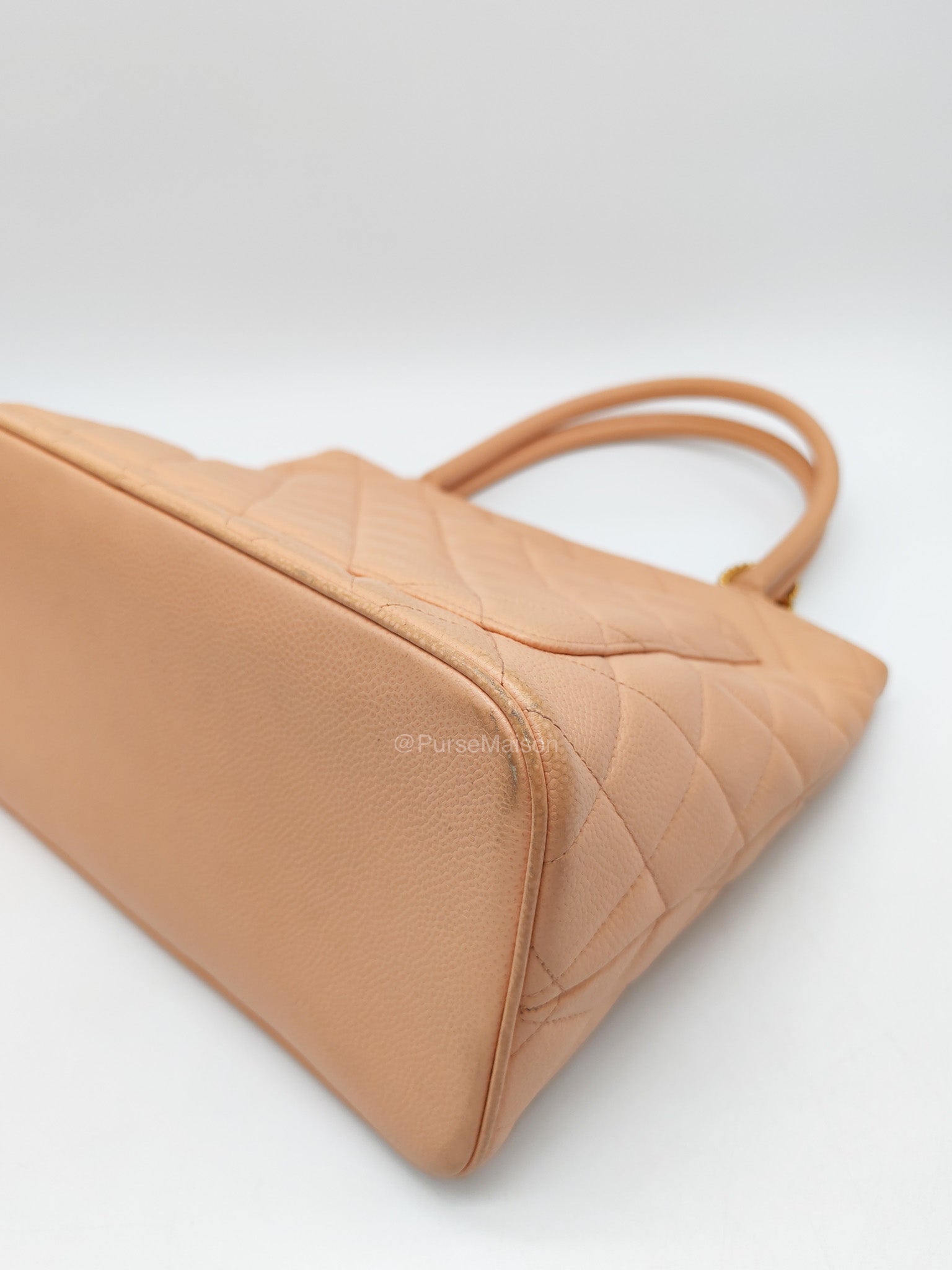 Chanel Vintage Medallion Tote Bag in Peach Caviar Leather Gold Hardware (Series 8)