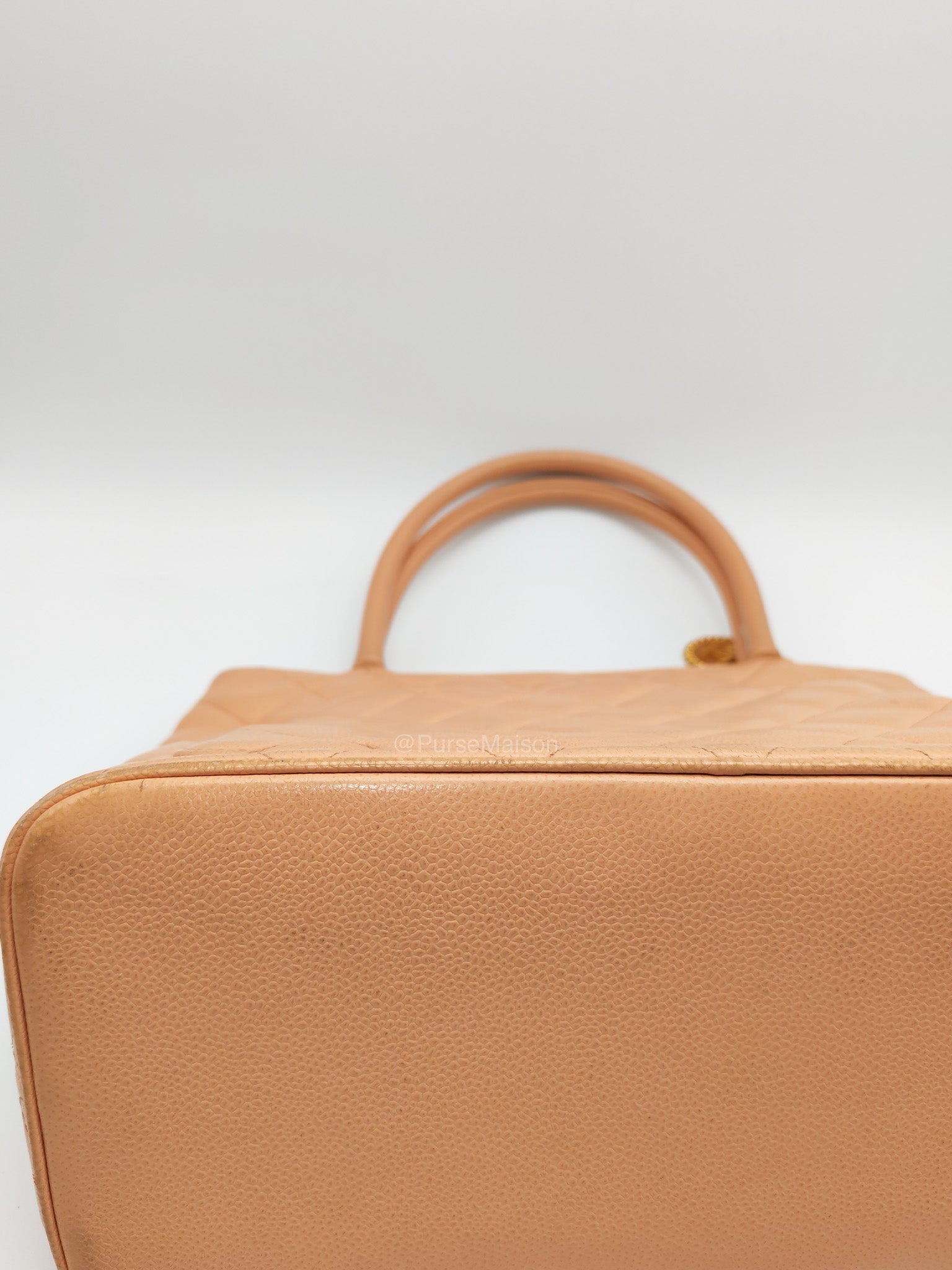 Chanel Vintage Medallion Tote Bag in Peach Caviar Leather Gold Hardware (Series 8)