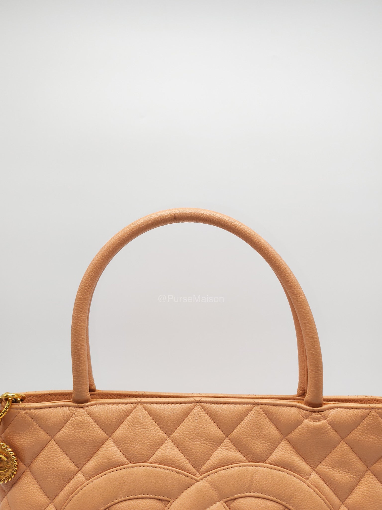 Chanel Vintage Medallion Tote Bag in Peach Caviar Leather Gold Hardware (Series 8)