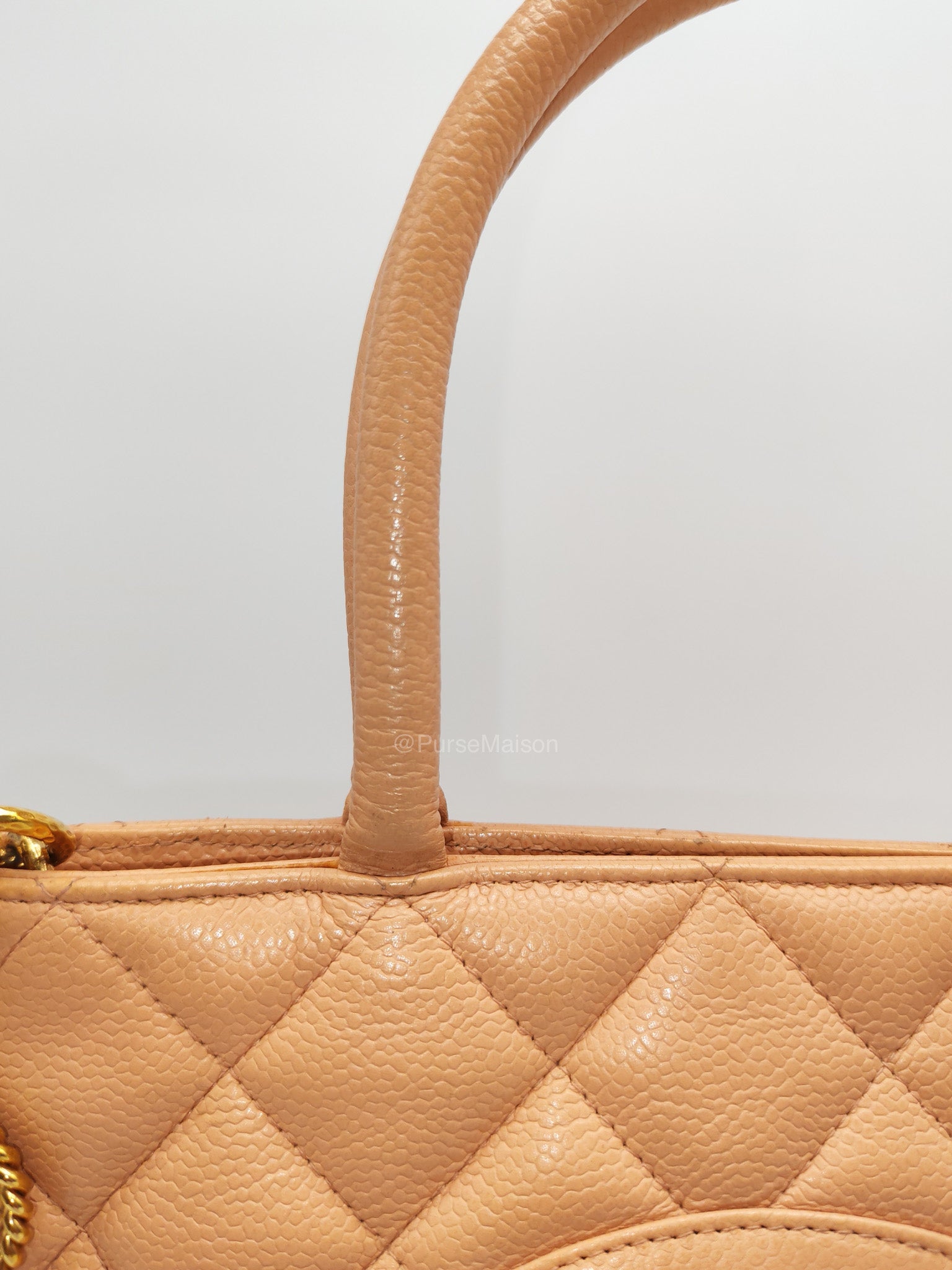 Chanel Vintage Medallion Tote Bag in Peach Caviar Leather Gold Hardware (Series 8)