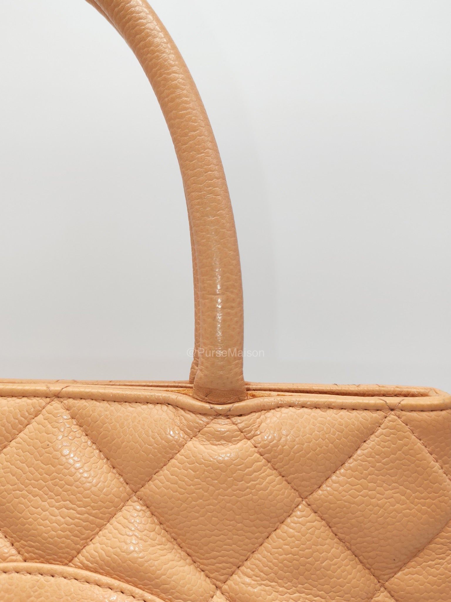 Chanel Vintage Medallion Tote Bag in Peach Caviar Leather Gold Hardware (Series 8)