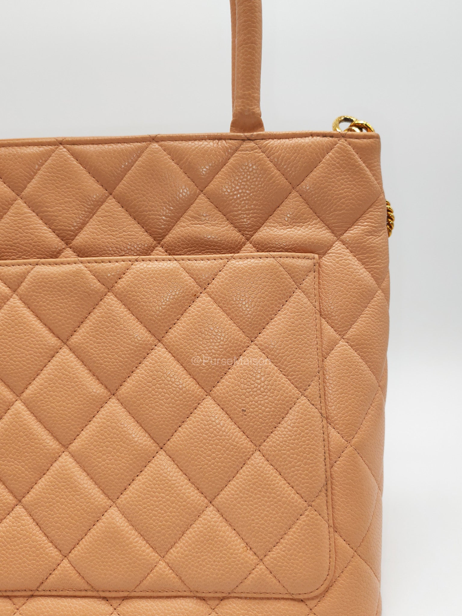 Chanel Vintage Medallion Tote Bag in Peach Caviar Leather Gold Hardware (Series 8)