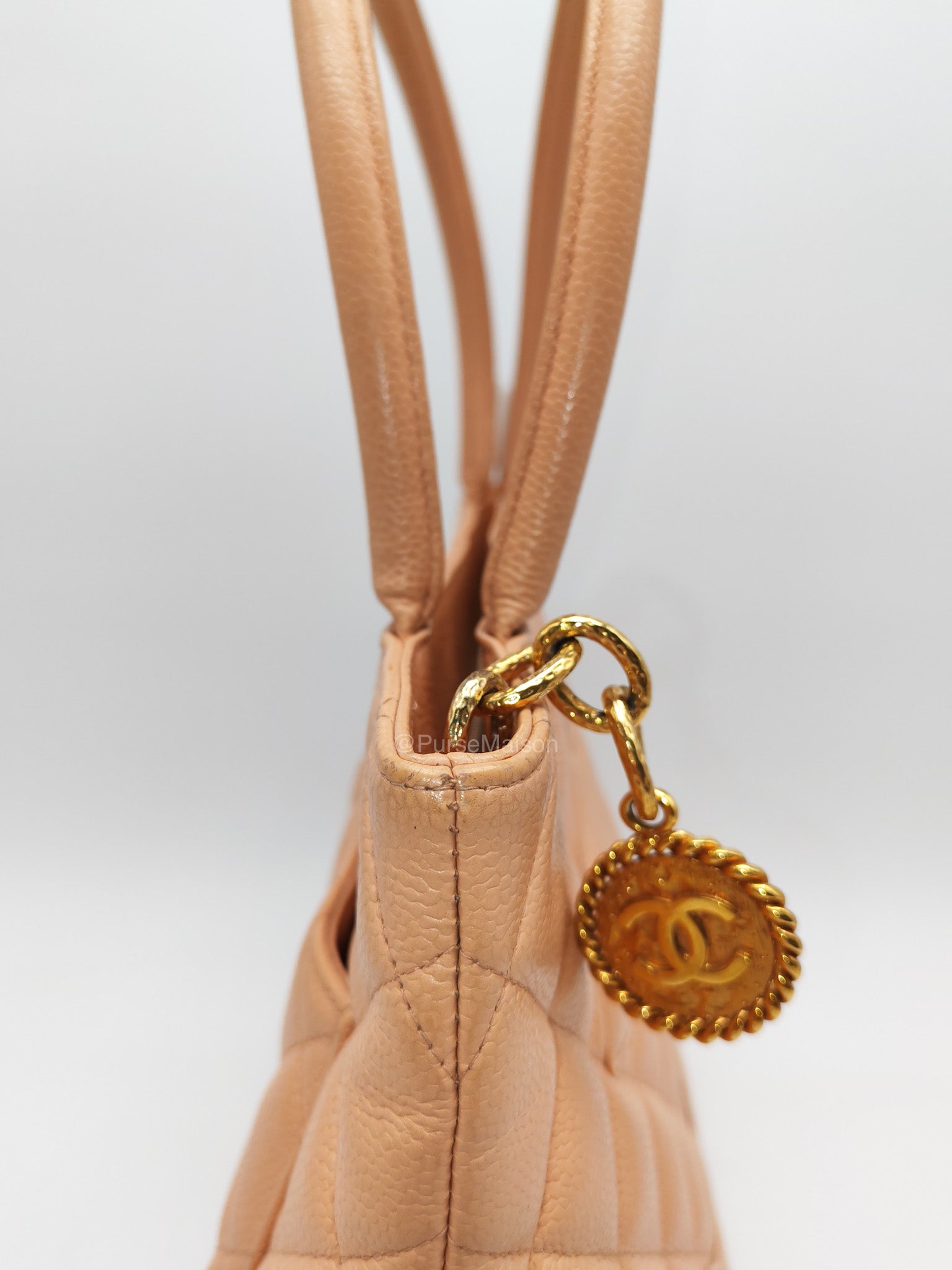 Chanel Vintage Medallion Tote Bag in Peach Caviar Leather Gold Hardware (Series 8)