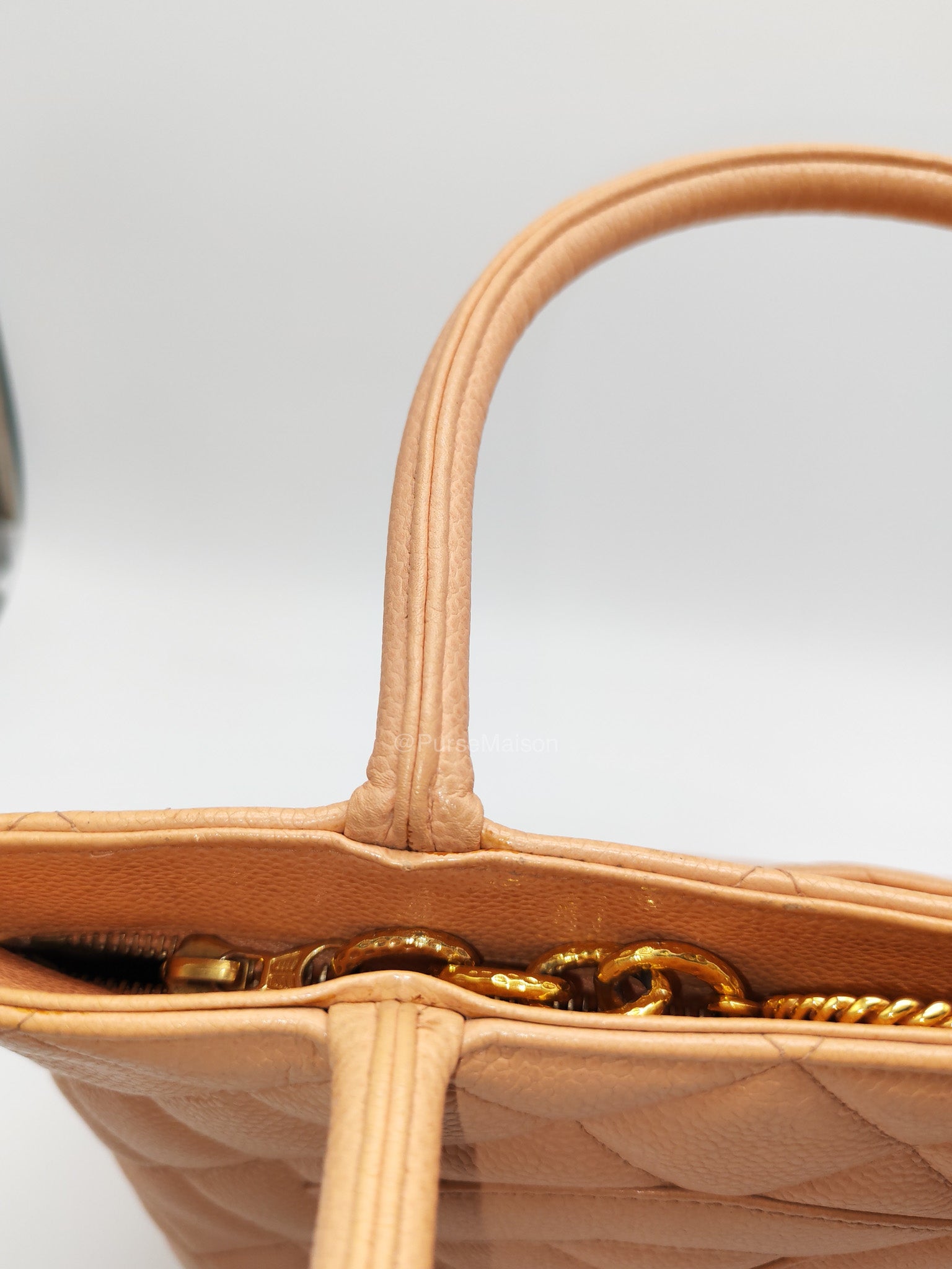 Chanel Vintage Medallion Tote Bag in Peach Caviar Leather Gold Hardware (Series 8)