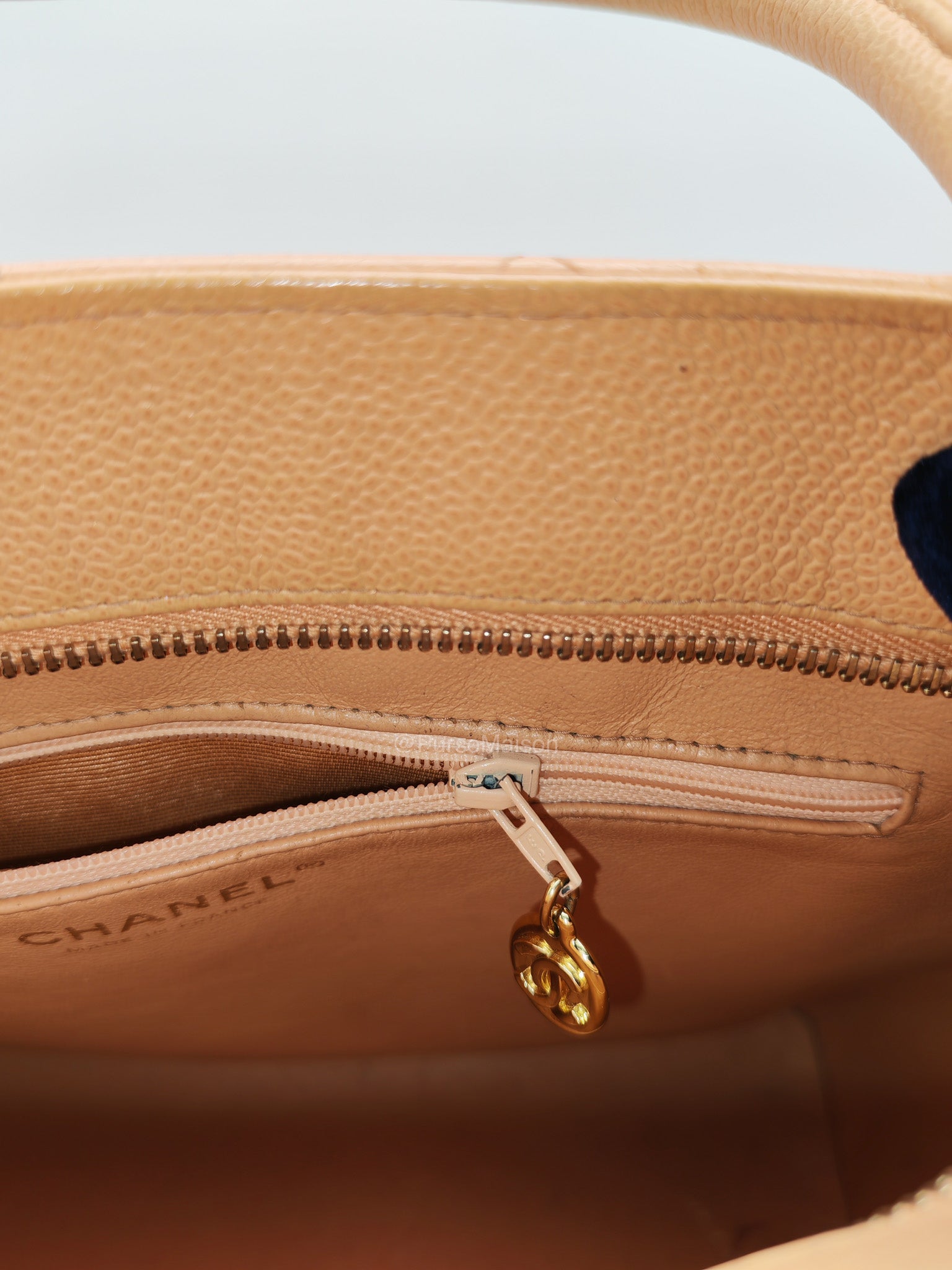Chanel Vintage Medallion Tote Bag in Peach Caviar Leather Gold Hardware (Series 8)