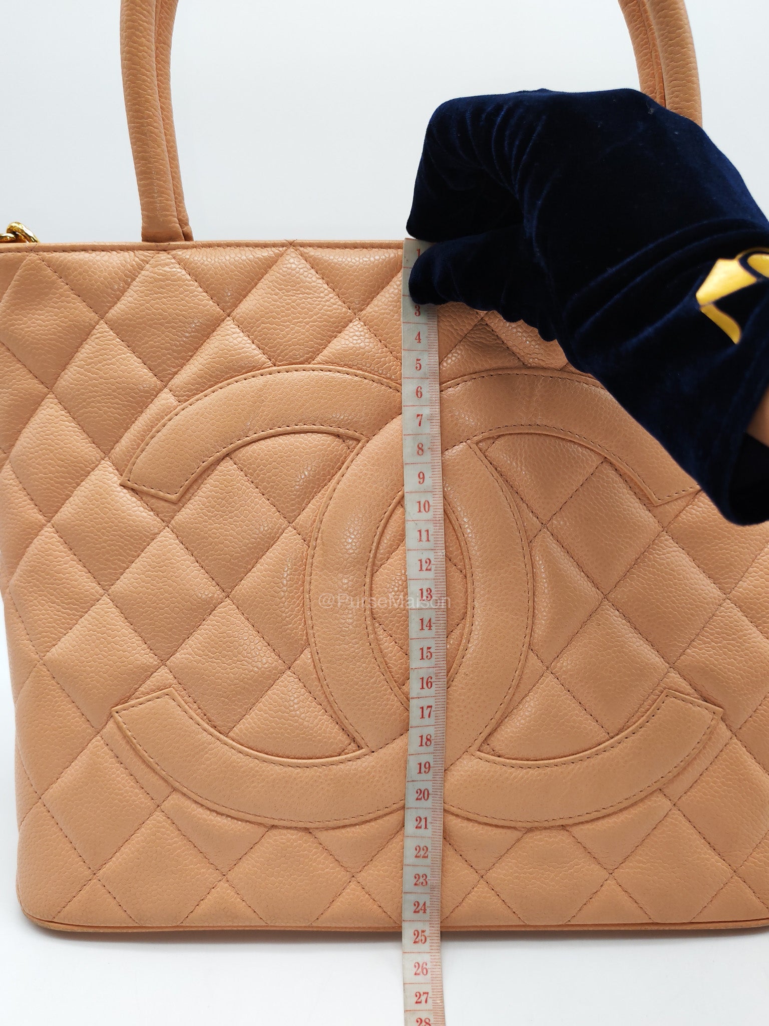 Chanel Vintage Medallion Tote Bag in Peach Caviar Leather Gold Hardware (Series 8)