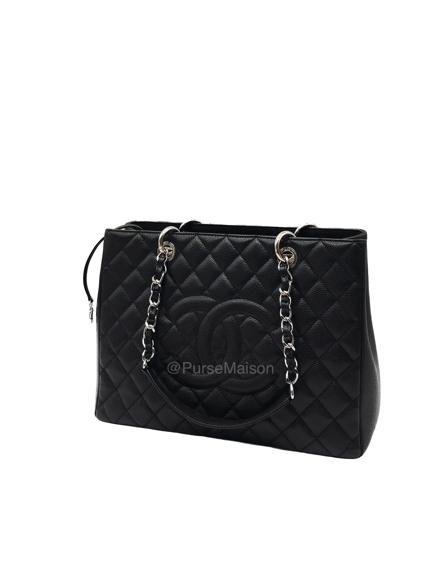 Chanel Grand Shopping Tote (GST) in Black Caviar Leather and Silver Hardware Series 18