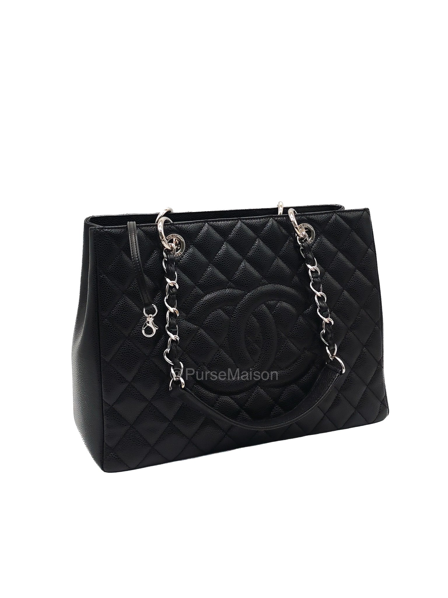 Chanel Grand Shopping Tote (GST) in Black Caviar Leather and Silver Hardware Series 18