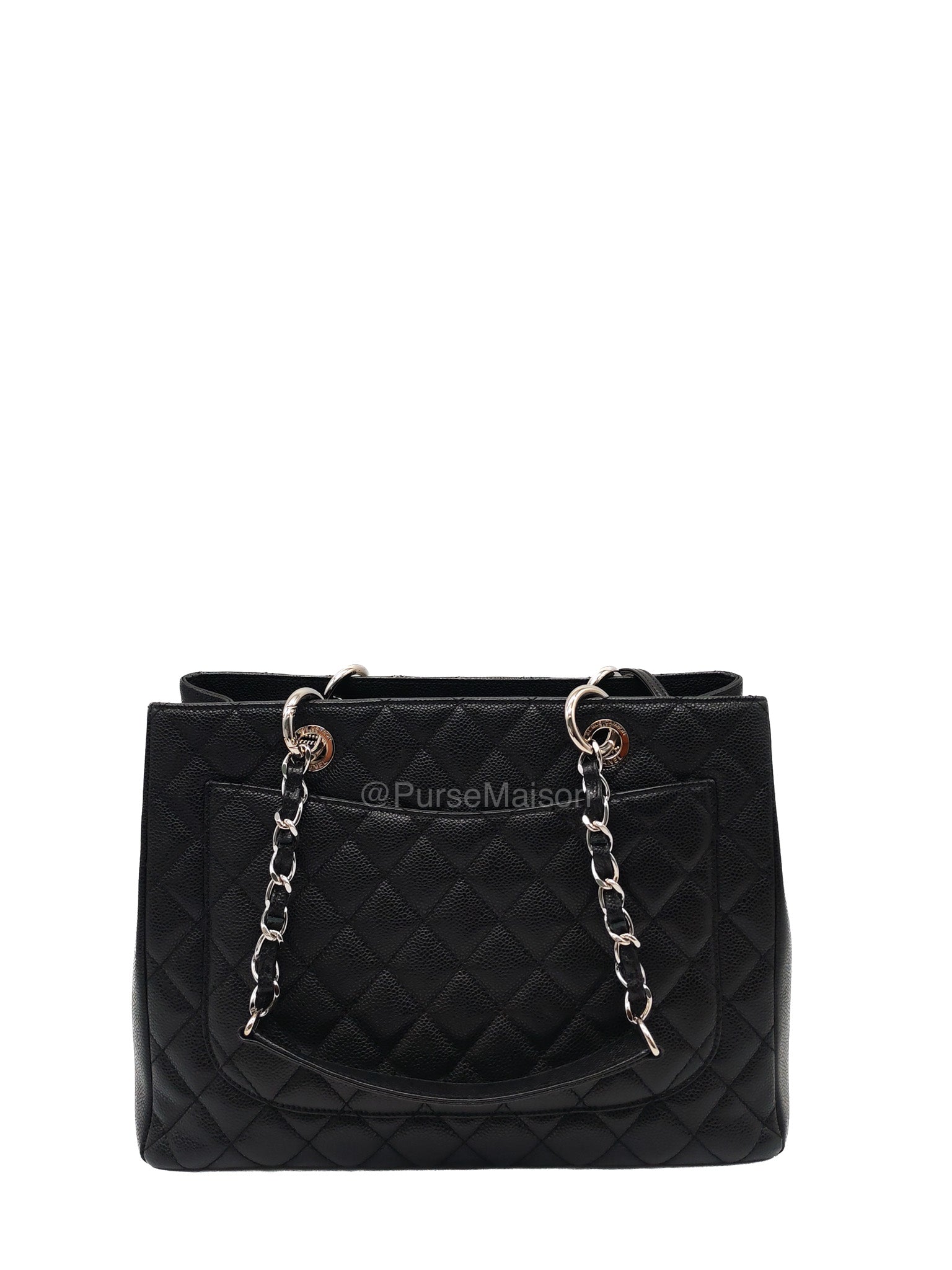 Chanel Grand Shopping Tote (GST) in Black Caviar Leather and Silver Hardware Series 18