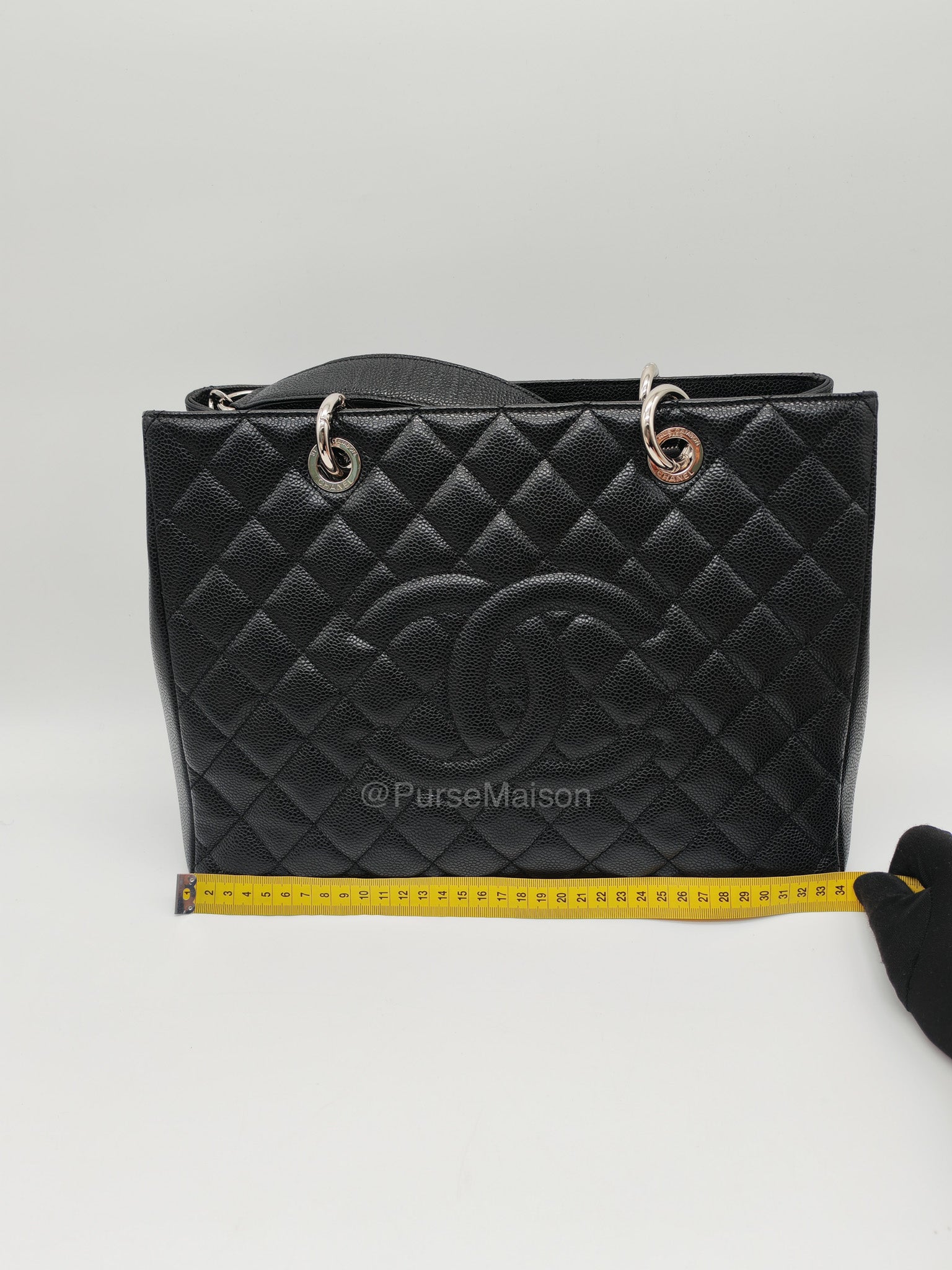 Chanel Grand Shopping Tote (GST) in Black Caviar Leather and Silver Hardware Series 18