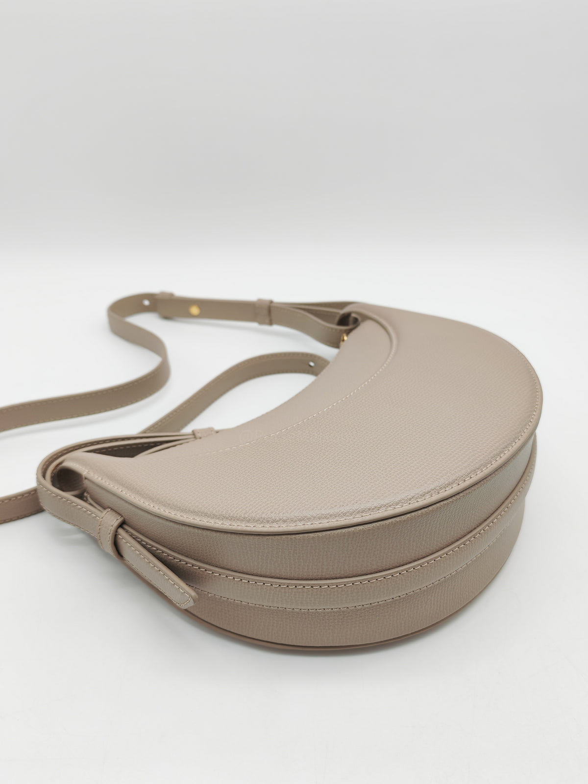 Polene Numero Dix Crossbody Bag in Textured Taupe Grained Calfskin Leather and Gold Hardware