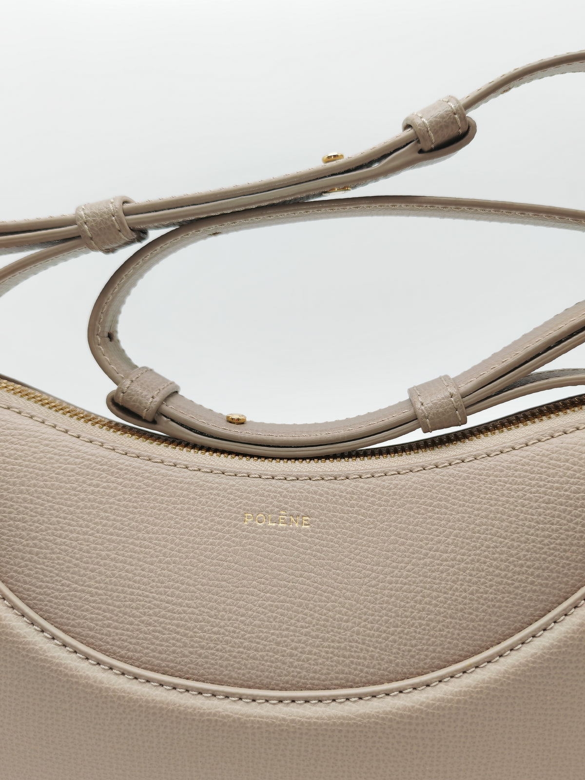 Polene Numero Dix Crossbody Bag in Textured Taupe Grained Calfskin Leather and Gold Hardware