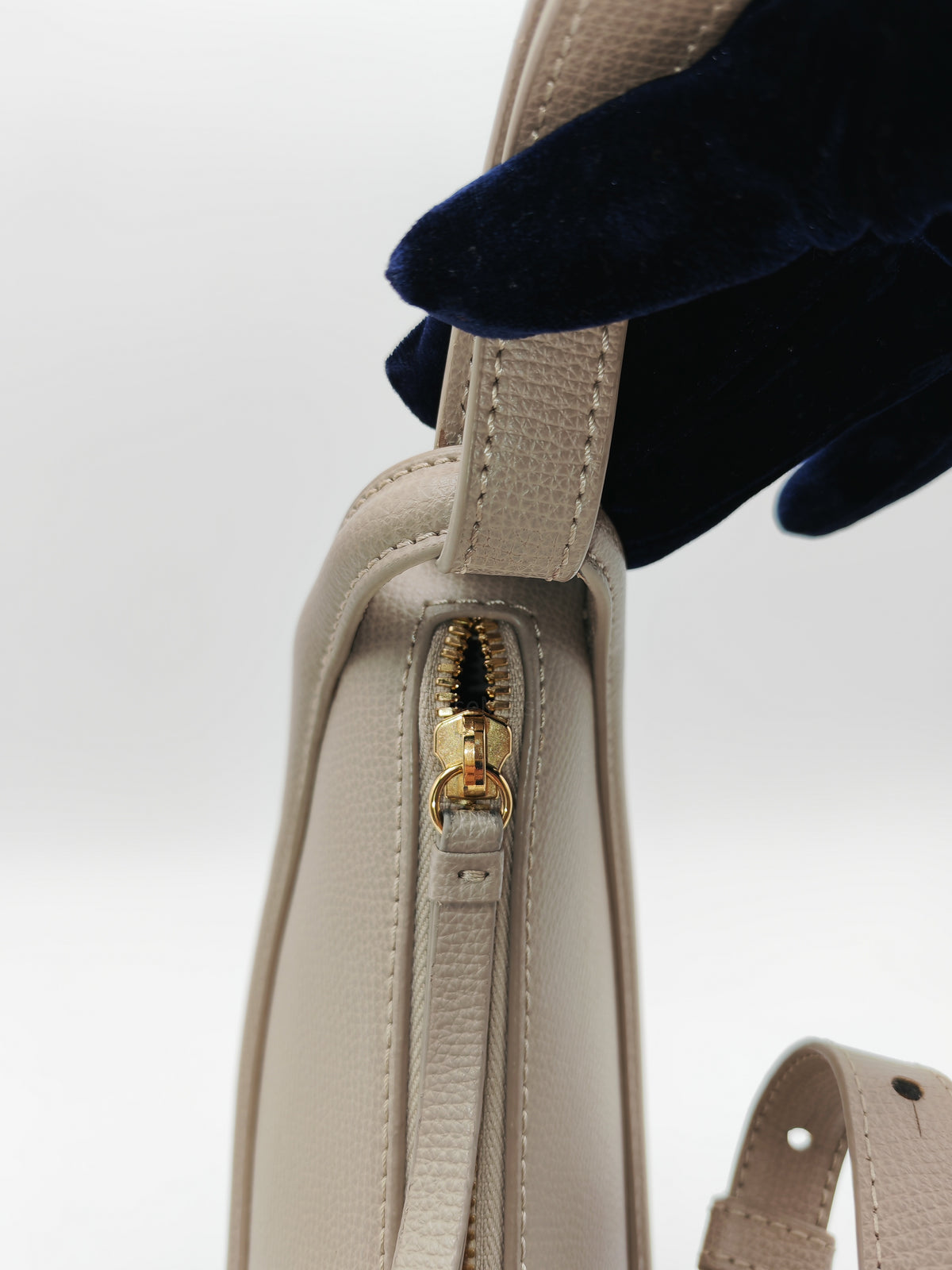 Polene Numero Dix Crossbody Bag in Textured Taupe Grained Calfskin Leather and Gold Hardware