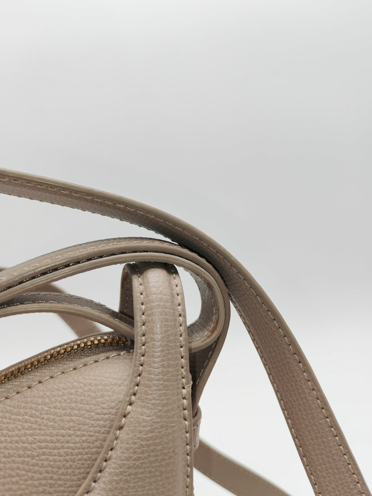 Polene Numero Dix Crossbody Bag in Textured Taupe Grained Calfskin Leather and Gold Hardware