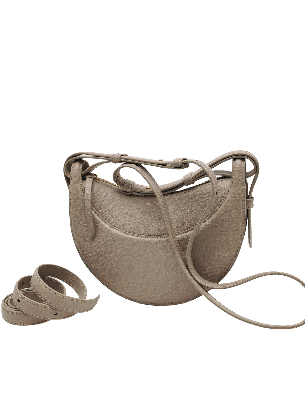 Polene Numero Dix Crossbody Bag in Textured Taupe Grained Calfskin Leather and Gold Hardware