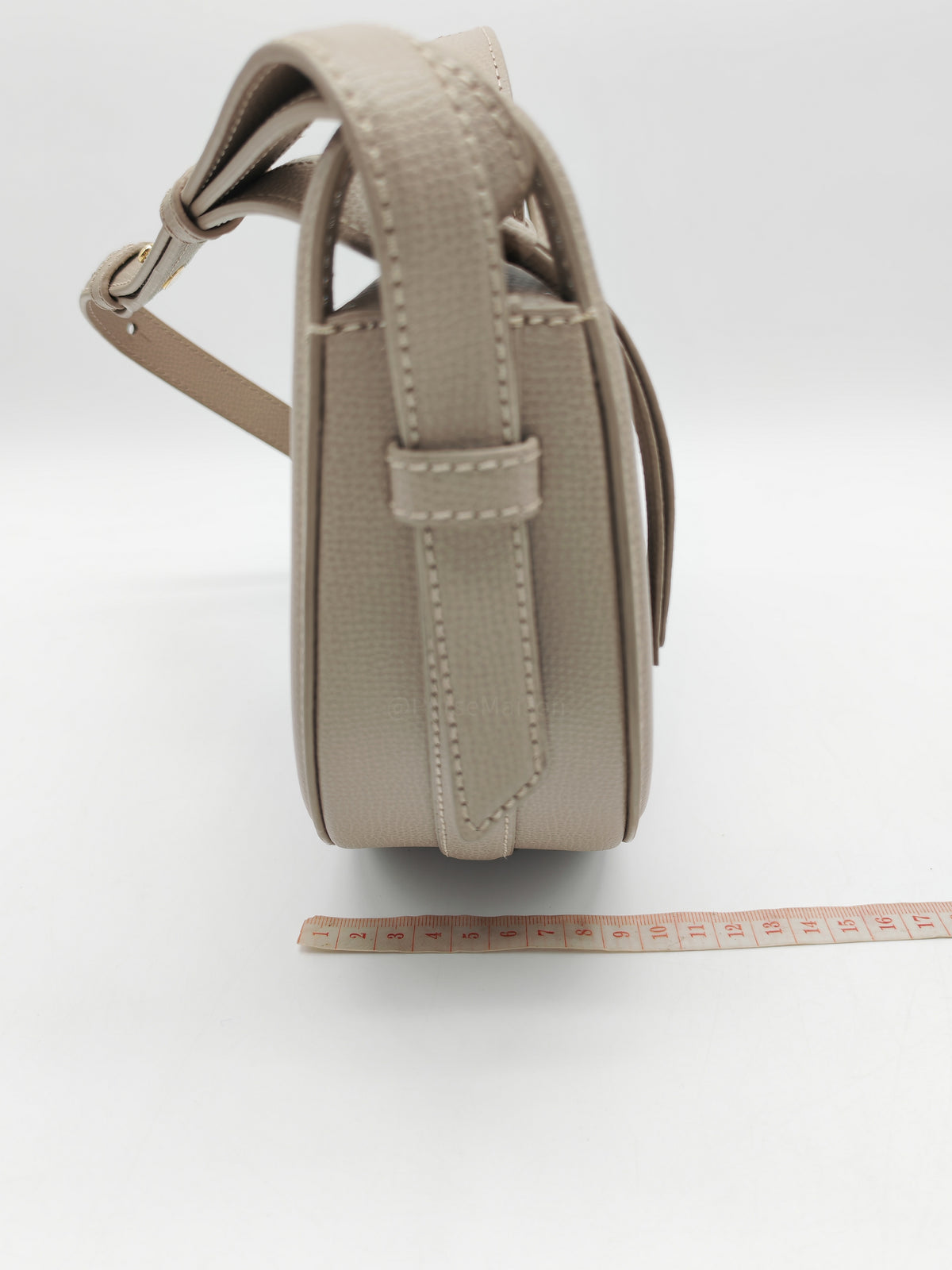 Polene Numero Dix Crossbody Bag in Textured Taupe Grained Calfskin Leather and Gold Hardware
