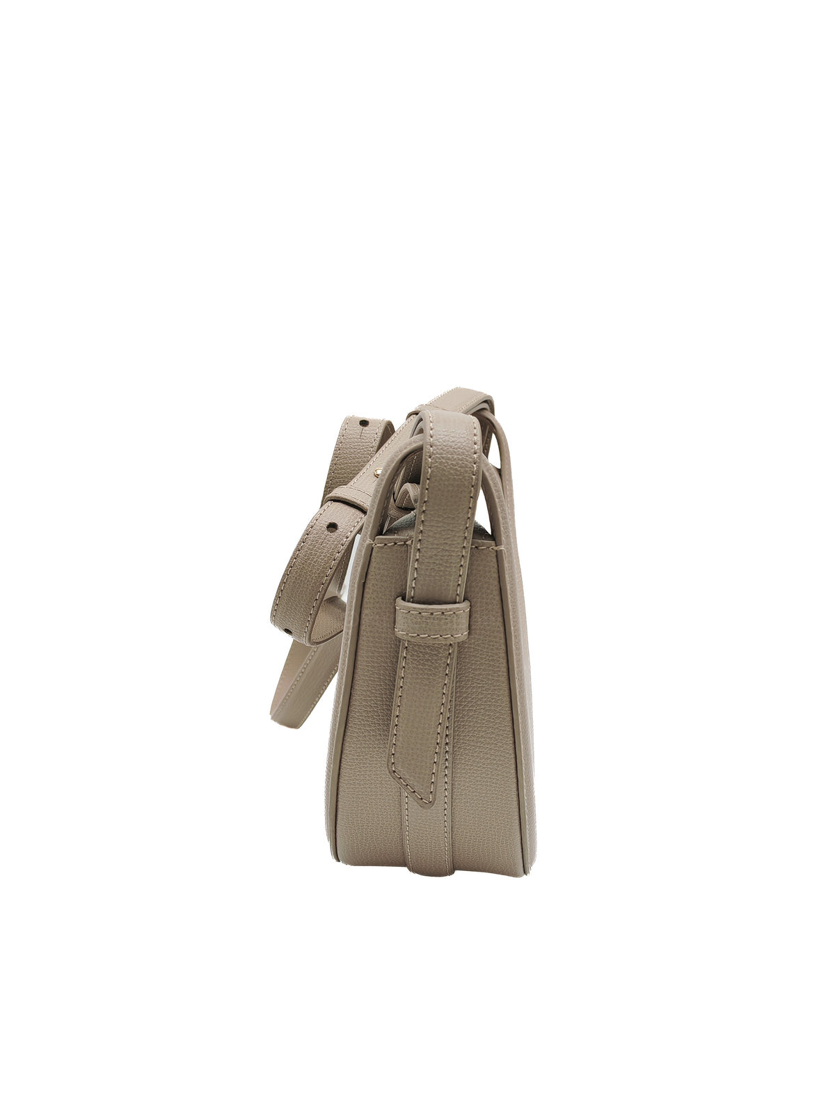Polene Numero Dix Crossbody Bag in Textured Taupe Grained Calfskin Leather and Gold Hardware