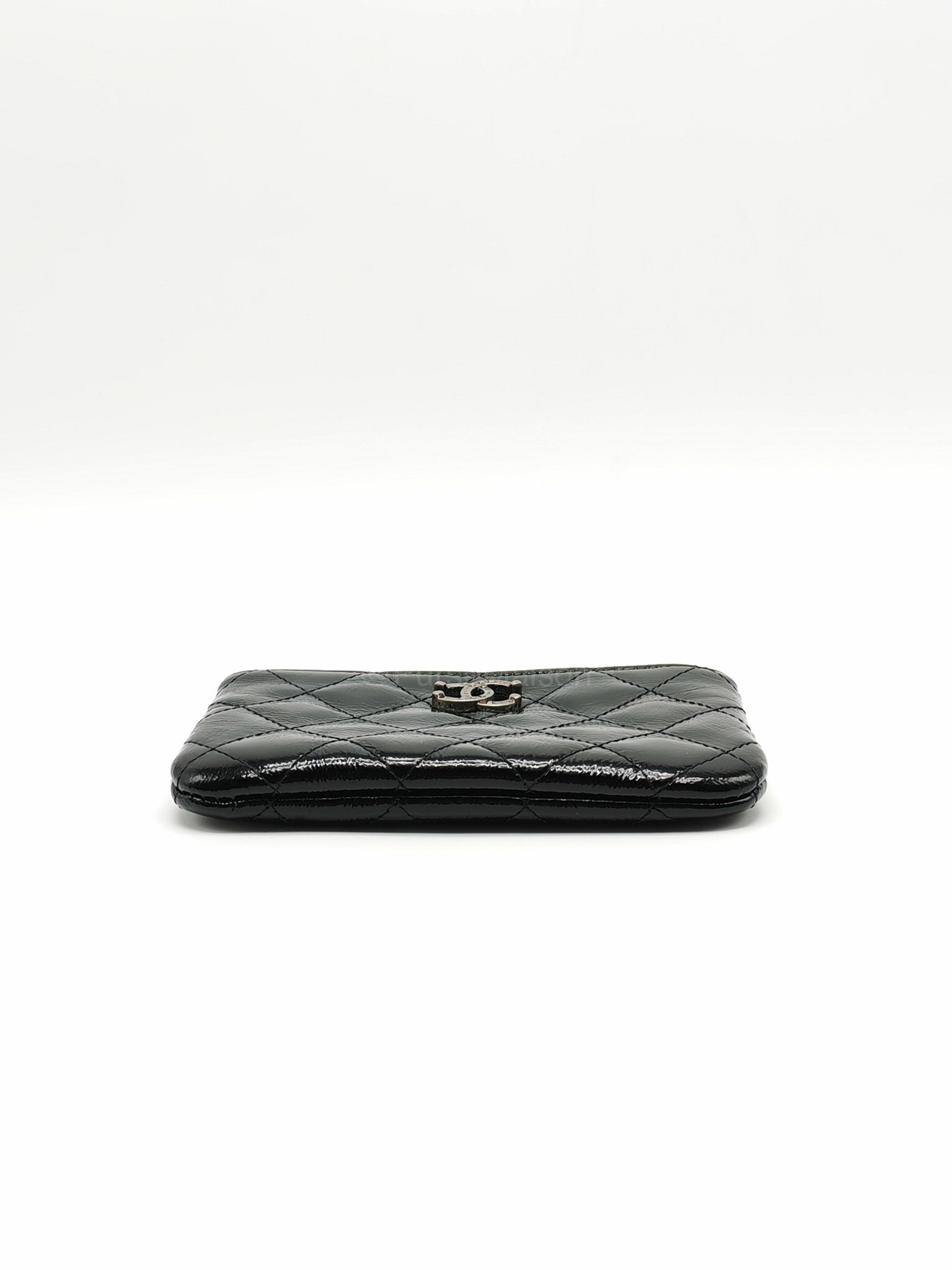 Chanel Mini O-case Coin Purse in Black Quilted Patent Leather Ruthenium Hardware Series 19