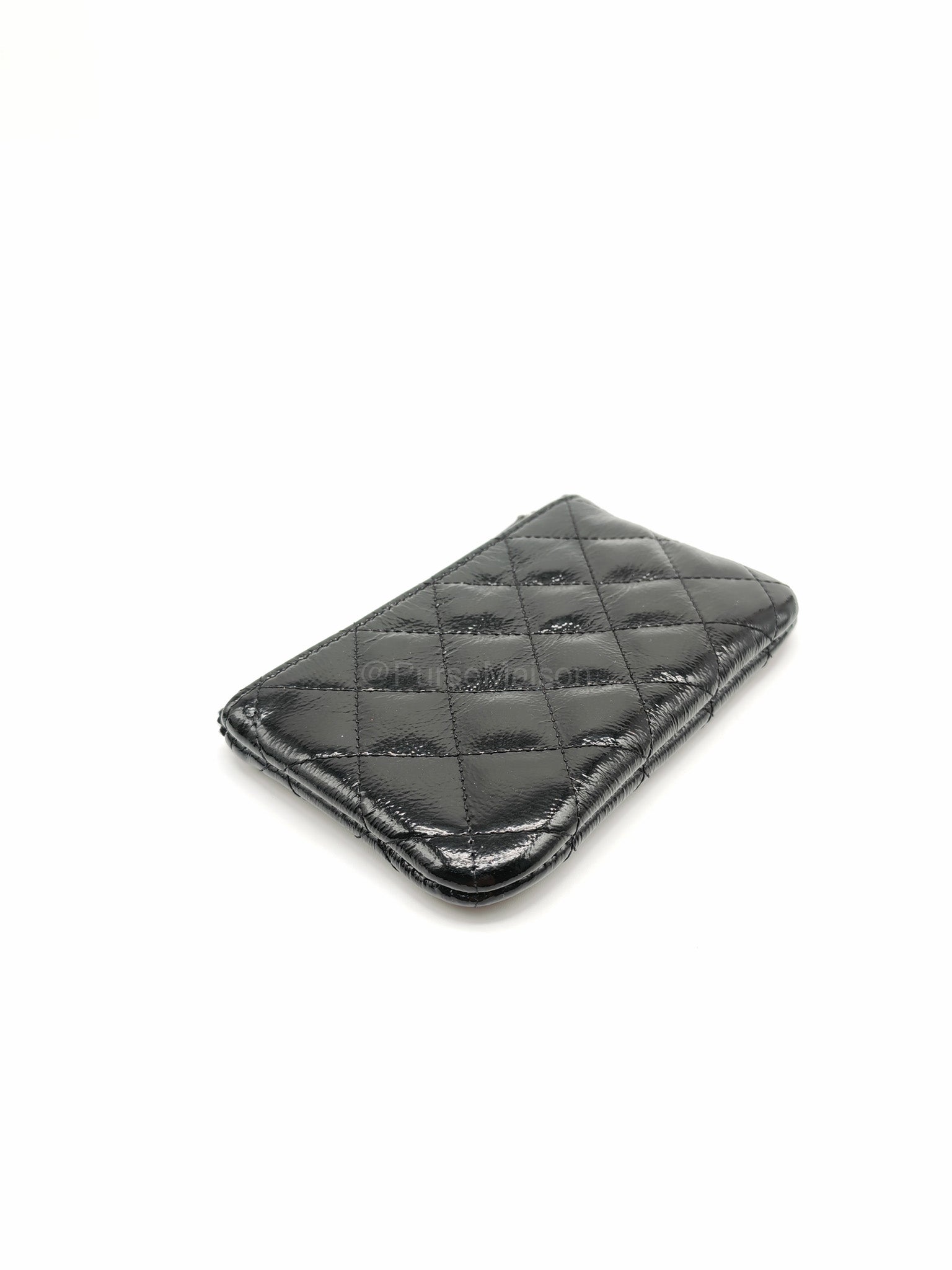 Chanel Mini O-case Coin Purse in Black Quilted Patent Leather Ruthenium Hardware Series 19