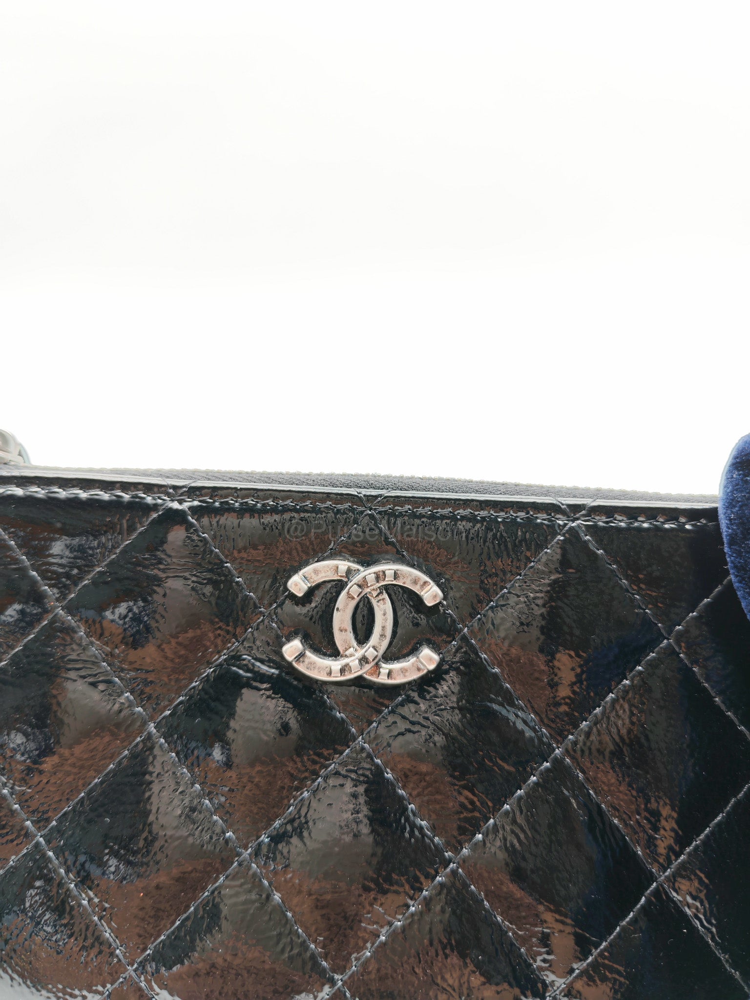 Chanel Mini O-case Coin Purse in Black Quilted Patent Leather Ruthenium Hardware Series 19