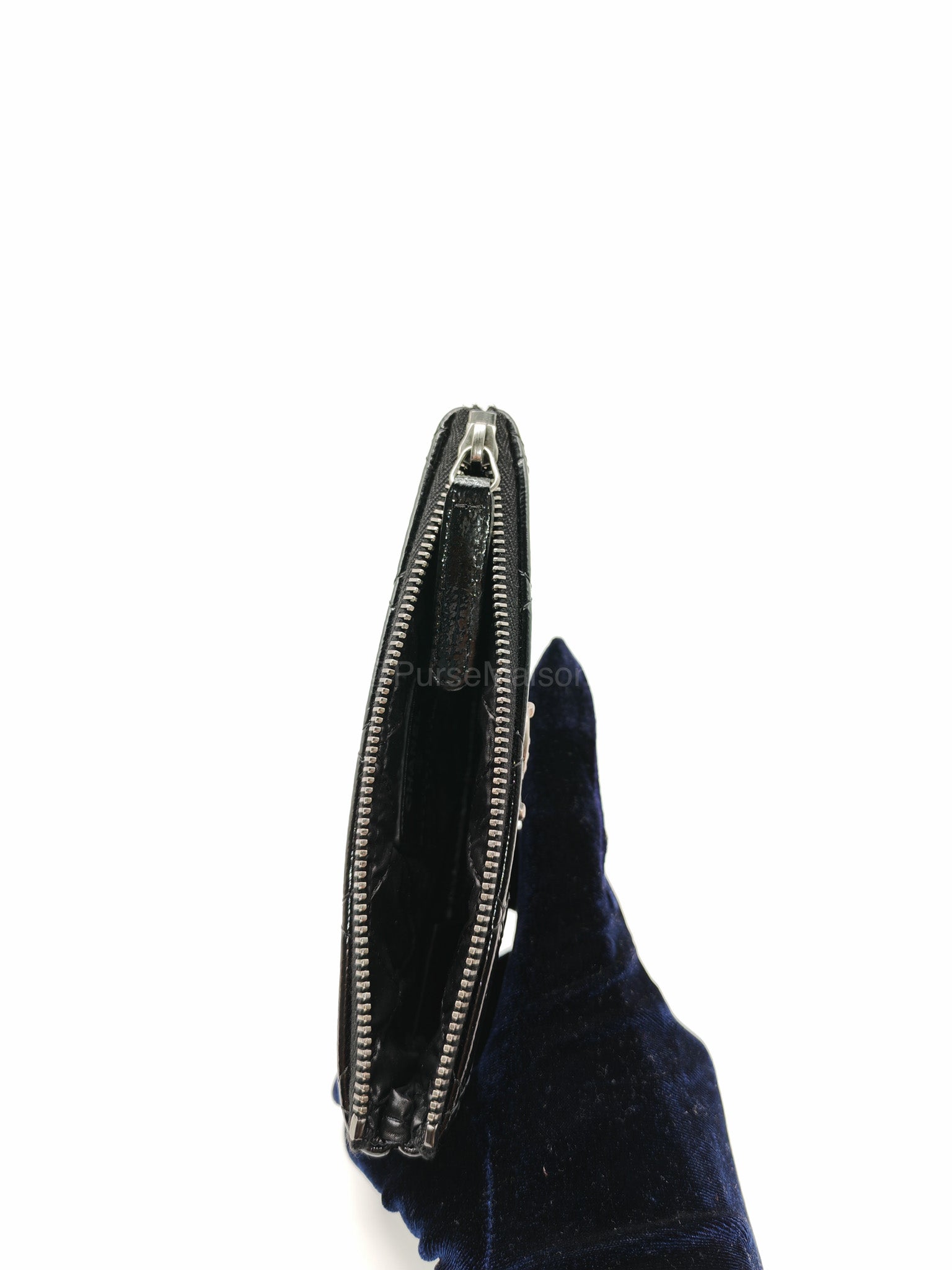 Chanel Mini O-case Coin Purse in Black Quilted Patent Leather Ruthenium Hardware Series 19