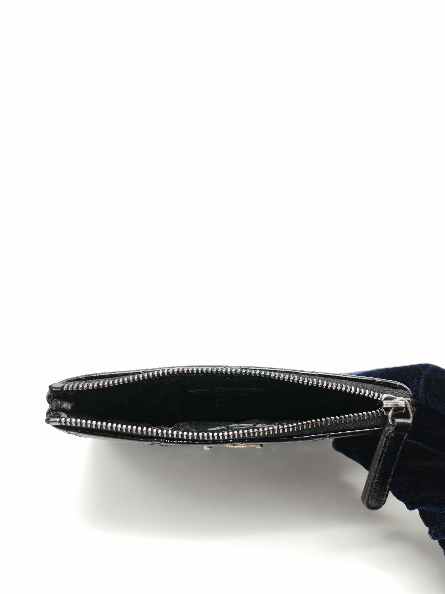 Chanel Mini O-case Coin Purse in Black Quilted Patent Leather Ruthenium Hardware Series 19