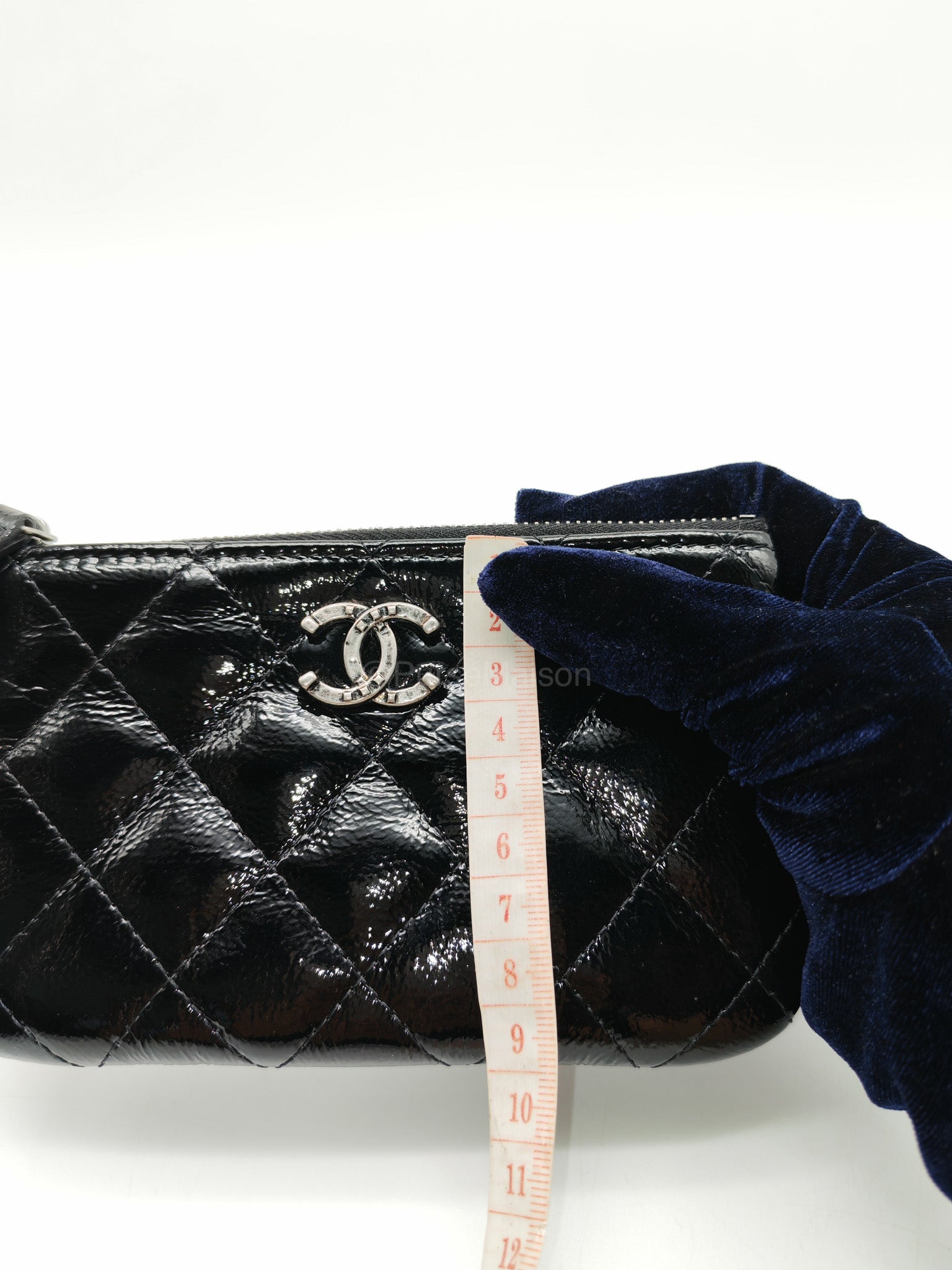 Chanel Mini O-case Coin Purse in Black Quilted Patent Leather Ruthenium Hardware Series 19