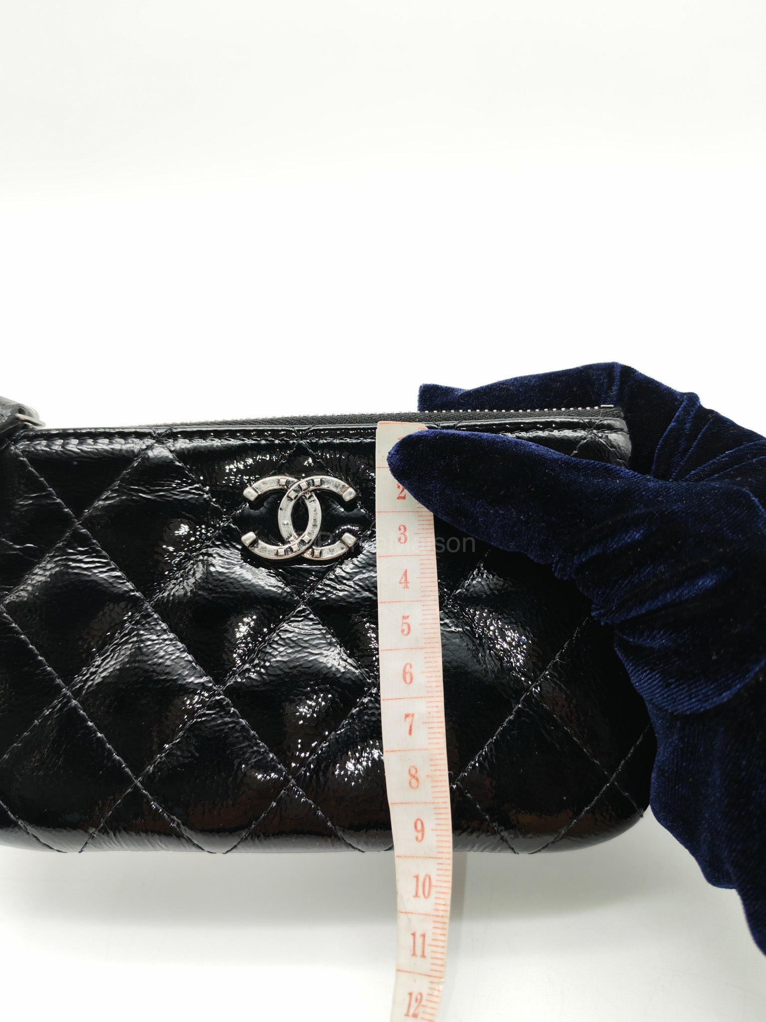 Chanel Mini O-case Coin Purse in Black Quilted Patent Leather Ruthenium Hardware Series 19