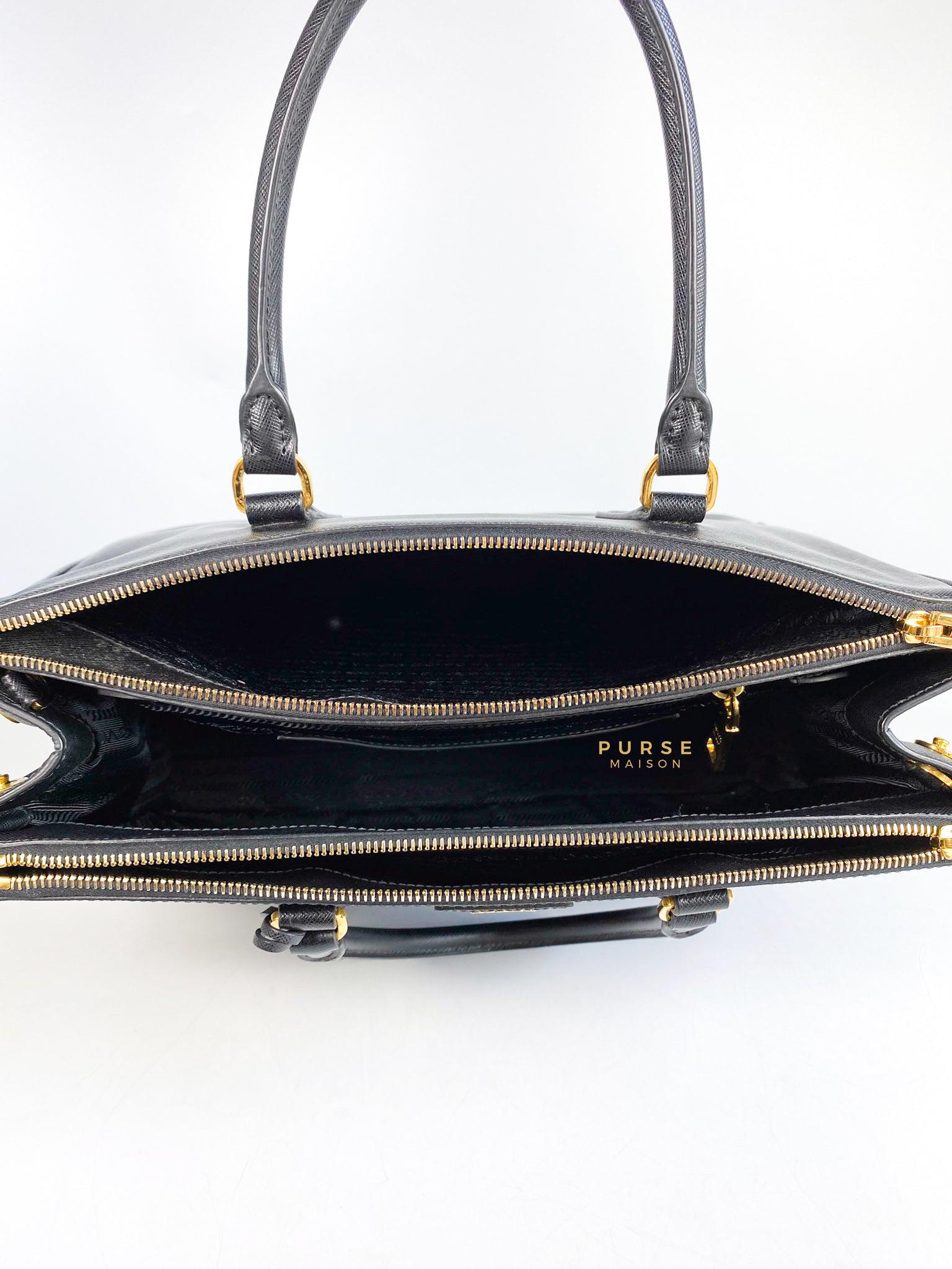 Prada B1786T Saffiano Large Galleria Double Zip Bag (Black)