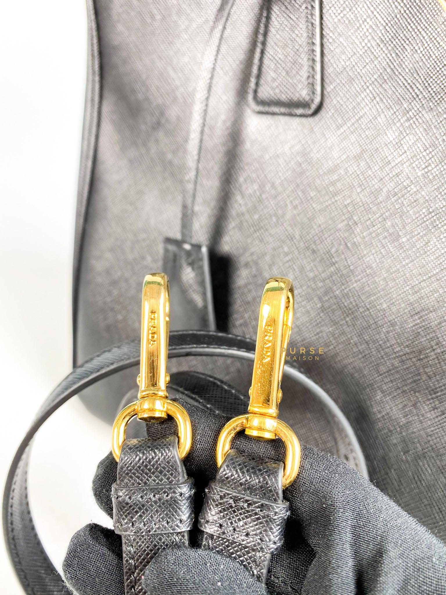 Prada B1786T Saffiano Large Galleria Double Zip Bag (Black)