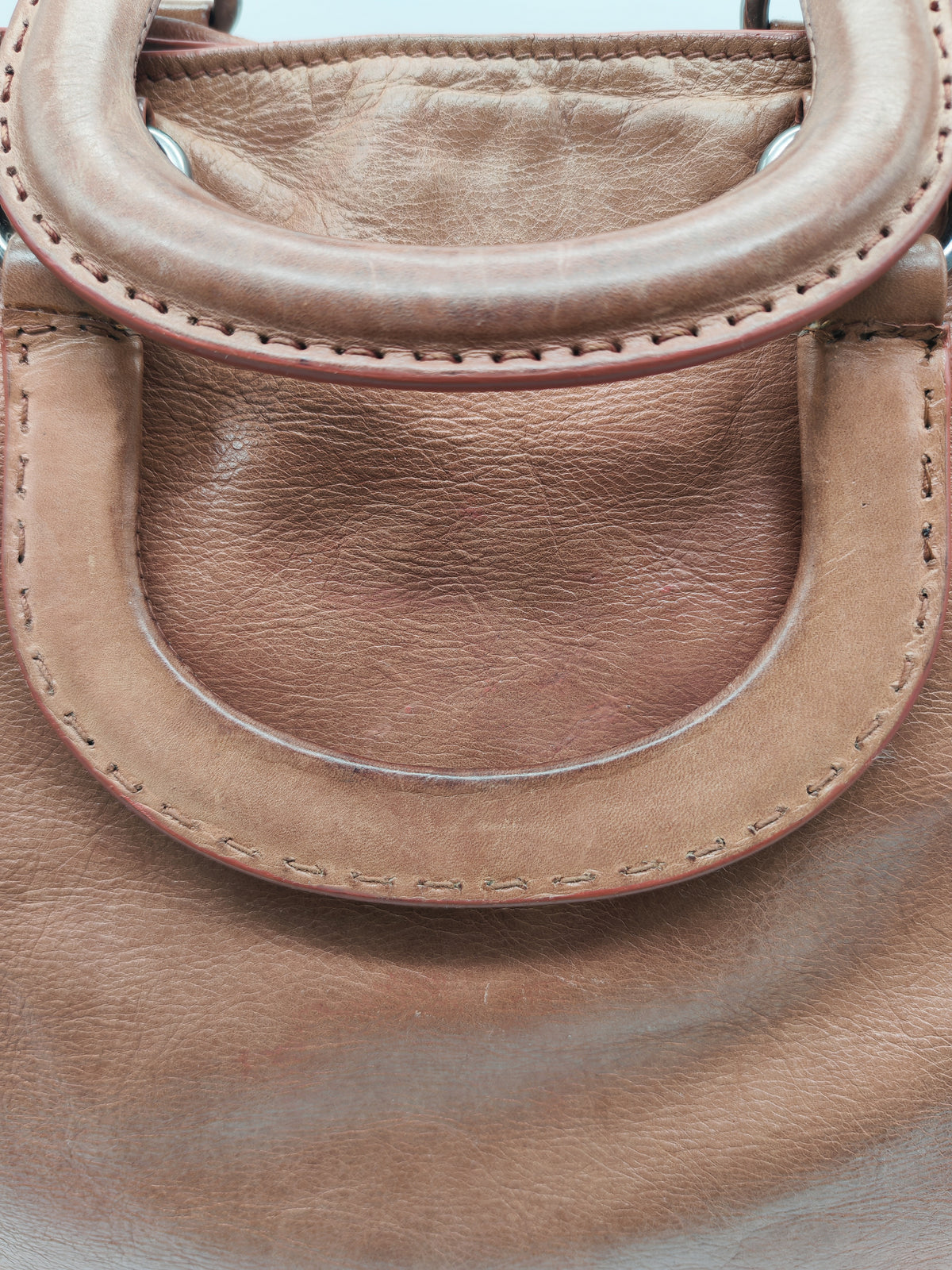 Prada Vitello Shine 2-way Tote Bag in Tan Vitello Daino Leather and Silver Hardware