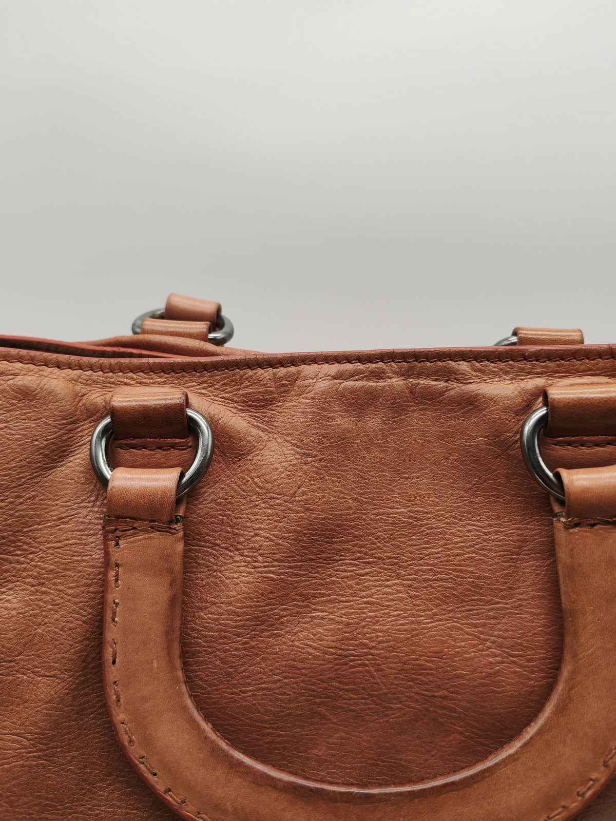 Prada Vitello Shine 2-way Tote Bag in Tan Vitello Daino Leather and Silver Hardware