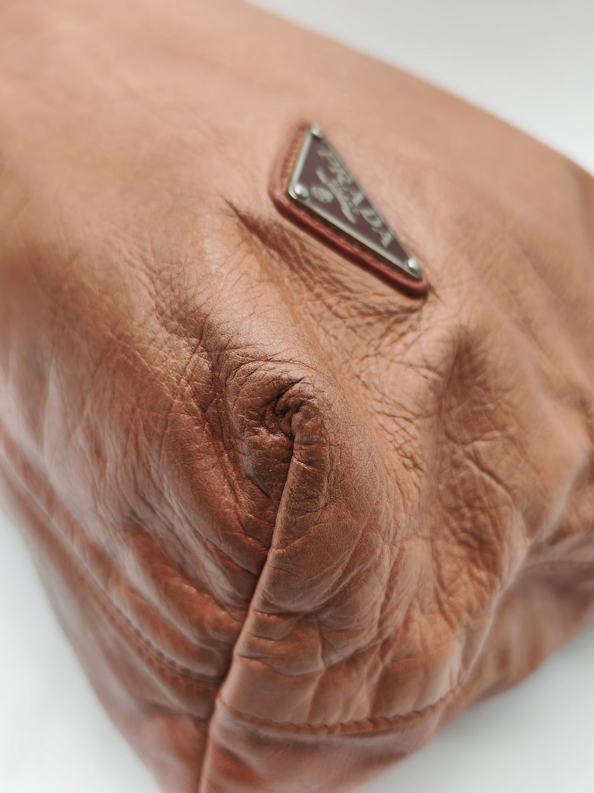 Prada Vitello Shine 2-way Tote Bag in Tan Vitello Daino Leather and Silver Hardware