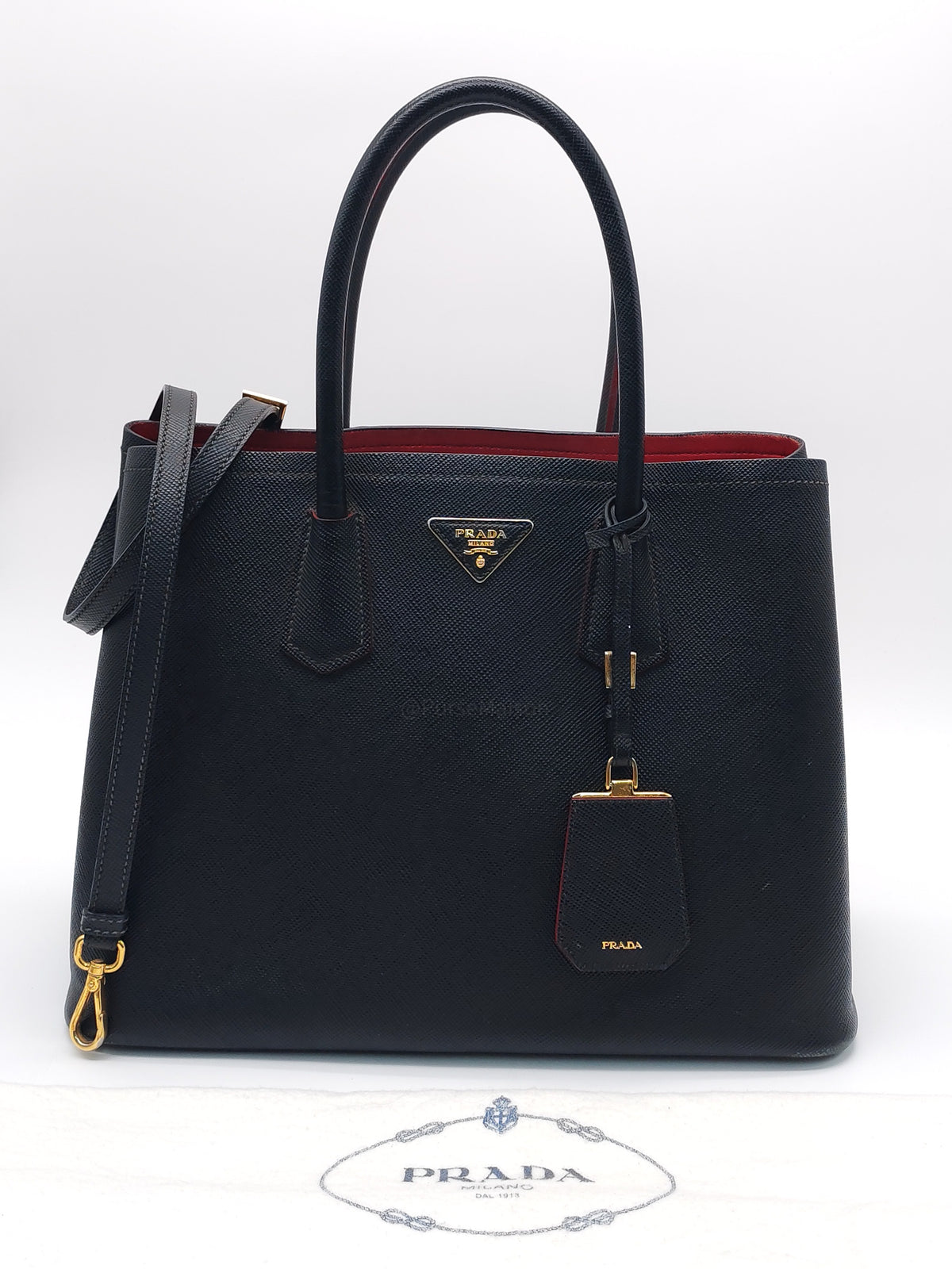 Prada Saffiano Cuir Black Double Bag Medium
