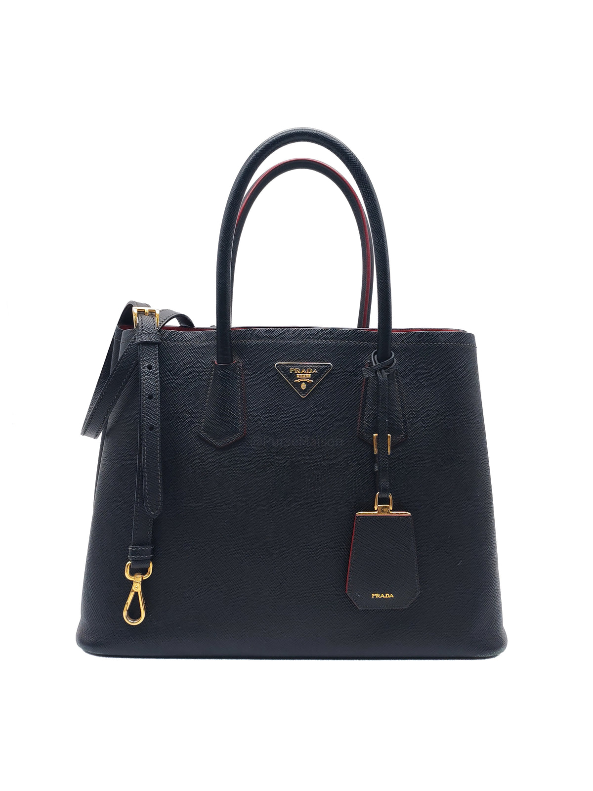 Prada Saffiano Cuir Black Double Bag Medium