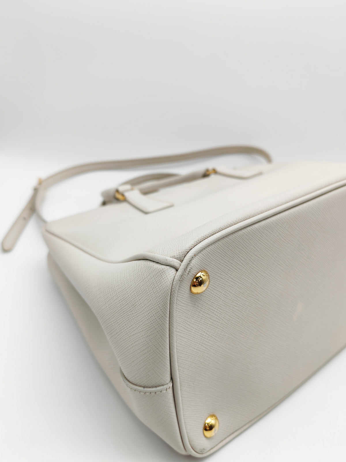 Prada Double Zip Tote Bag in White Galleria Saffiano Leather and Gold Hardware
