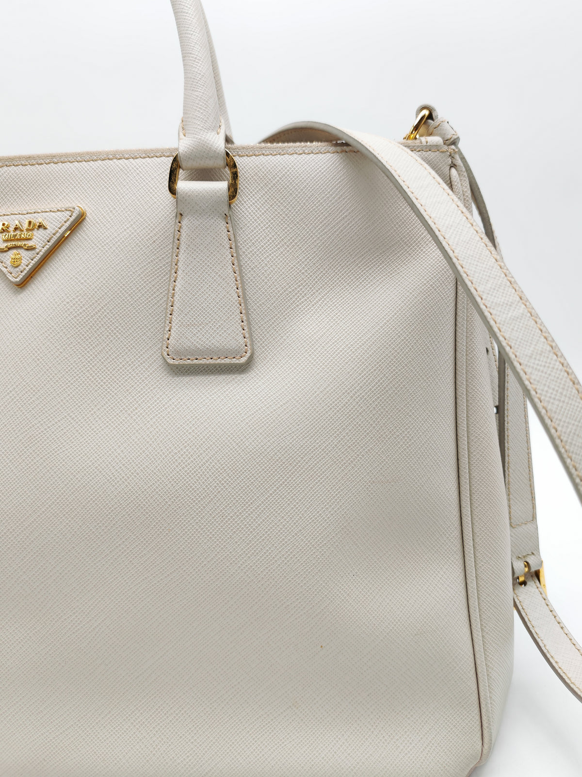 Prada Double Zip Tote Bag in White Galleria Saffiano Leather and Gold Hardware