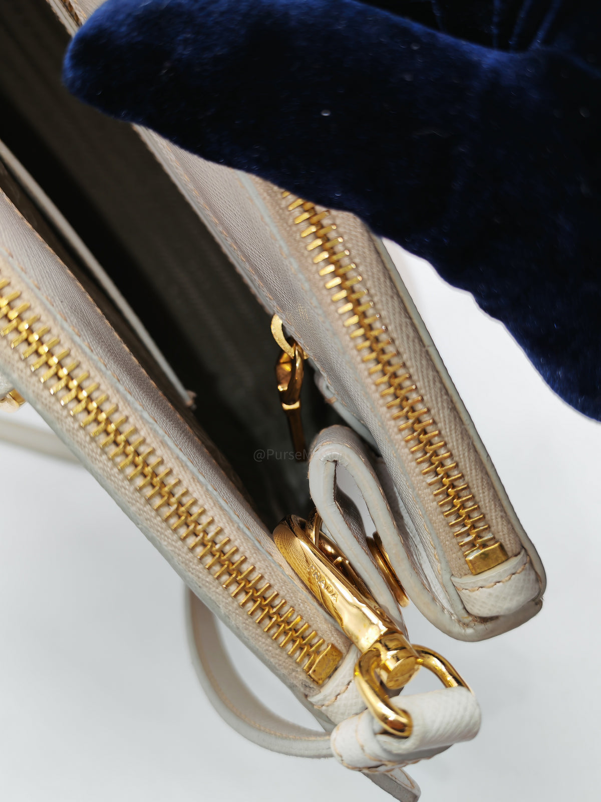 Prada Double Zip Tote Bag in White Galleria Saffiano Leather and Gold Hardware