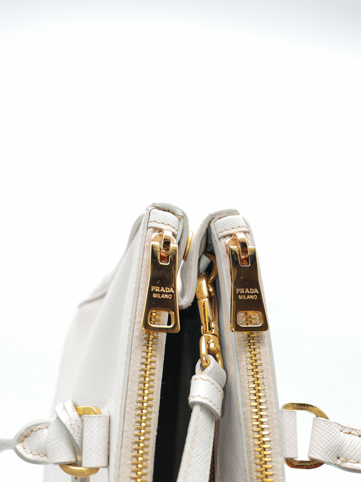 Prada Double Zip Tote Bag in White Galleria Saffiano Leather and Gold Hardware
