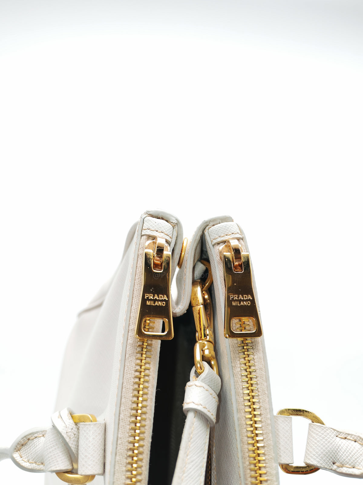 Prada Double Zip Tote Bag in White Galleria Saffiano Leather and Gold Hardware