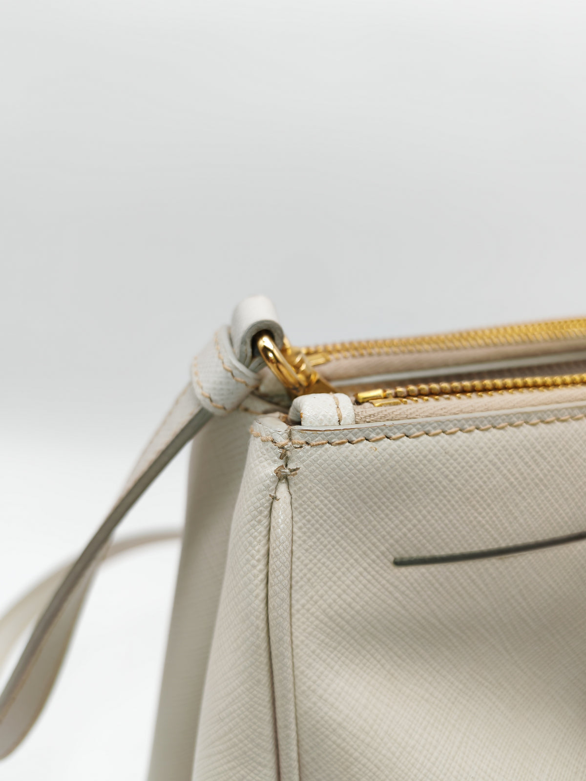 Prada Double Zip Tote Bag in White Galleria Saffiano Leather and Gold Hardware